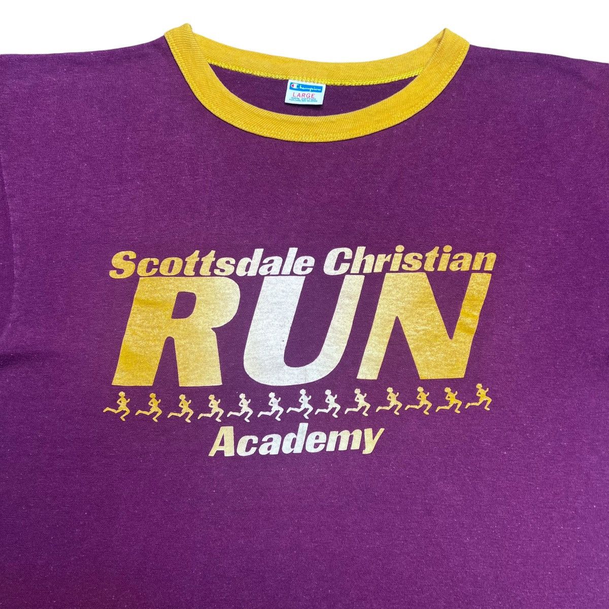 Champion × Vintage 1970s Scottsdale Christian Academy Run Blue Bar Champion Tee Size US L / EU 52-54 / 3 - 9 Thumbnail