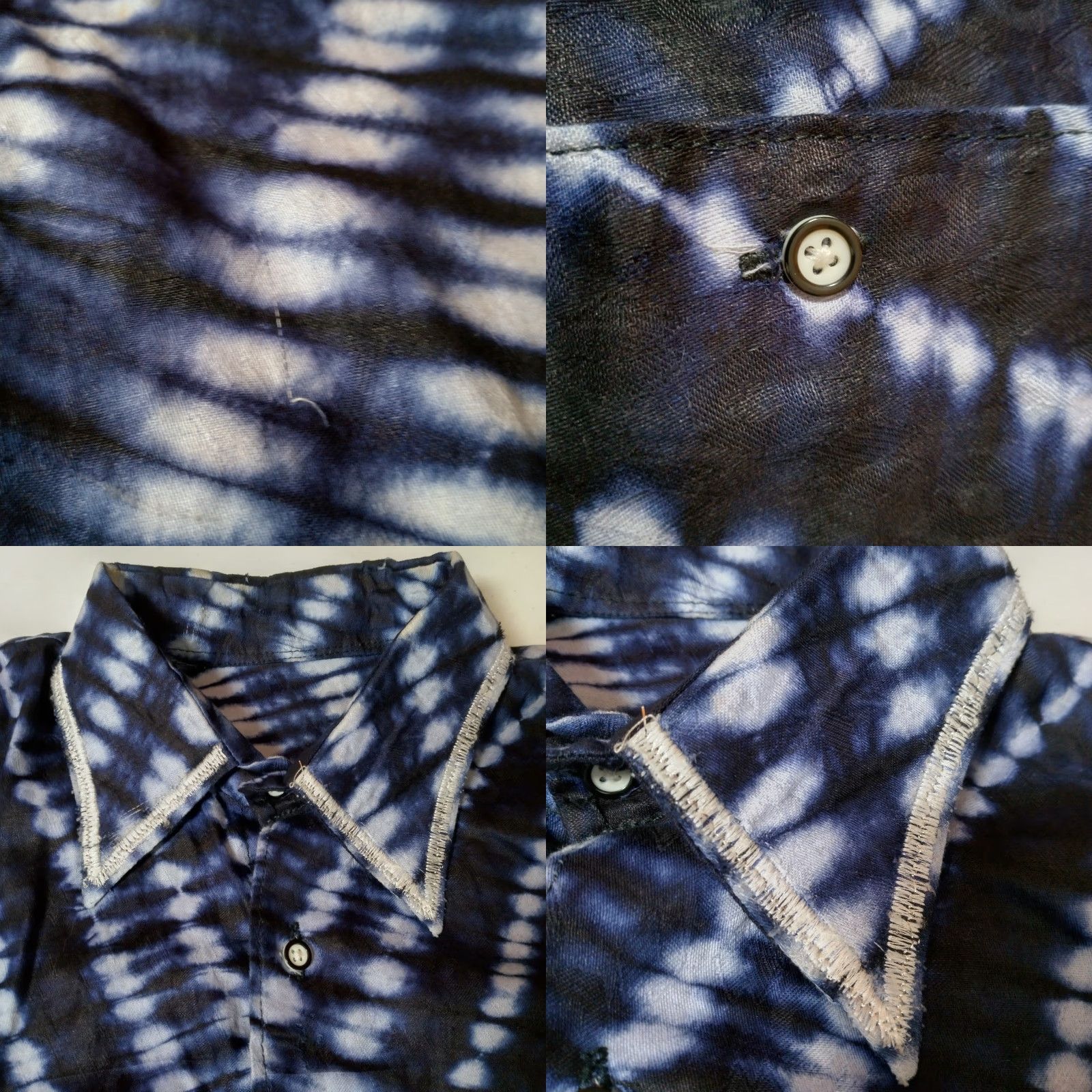 MadeMe VINTAGE Homemade Tie Dye Shirt XL Button Up Blue White Silver Metallic Hippie READ Size US XL / EU 56 / 4 - 9 Thumbnail