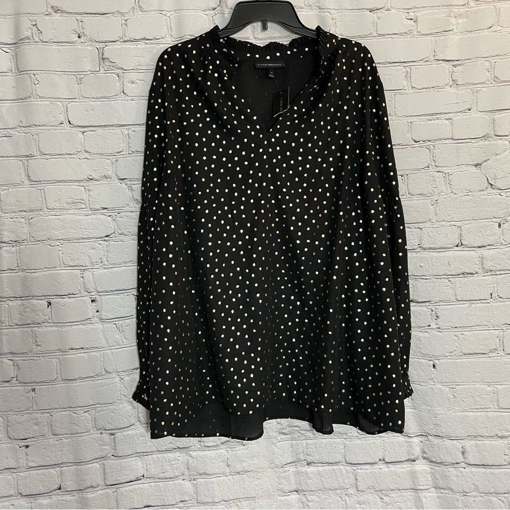 Other NWT New Lane Bryant Black Gold Polka Dots Blouse Size 22 Size 3XL / US 20-22 - 2 Thumbnail