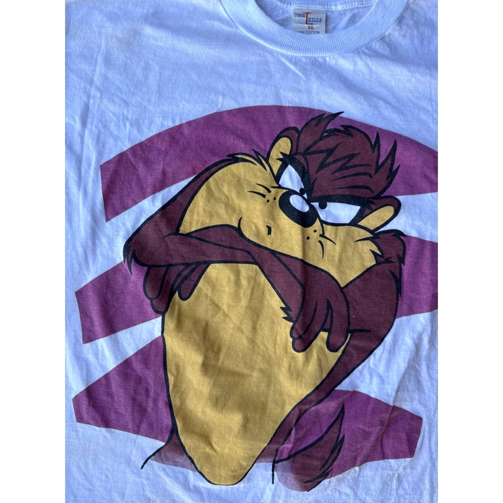 Vintage VINTAGE Looney Tunes Taz Big Face T-Shirt XL White Crew Neck Short Sleeve Mens 90s graphic print Warner Bros shirt Size US XL / EU 56 / 4 - 6 Thumbnail