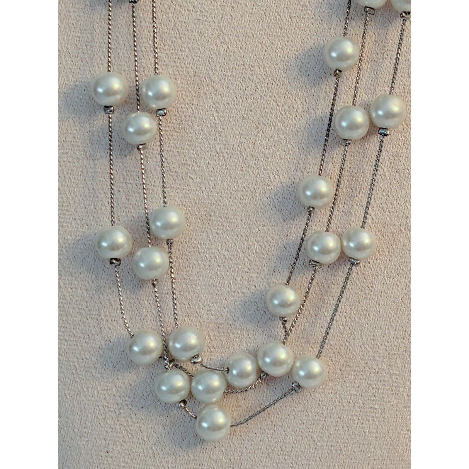 Vintage VTG 1980 16" Layered White Faux Pearl Station Chain Necklace Size ONE SIZE - 2 Thumbnail