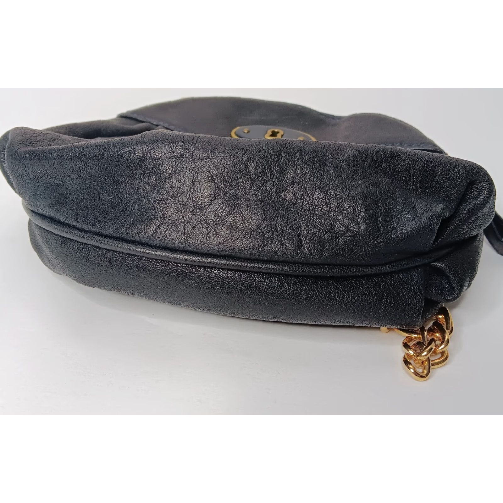 Fossil Fossil Purse Small Black Leather Gold Tone Chain Keyhole Zip 7.5" Satin Lining Brass Gold Hardware Women Bag Shoulder Strap Evening Size ONE SIZE - 6 Thumbnail