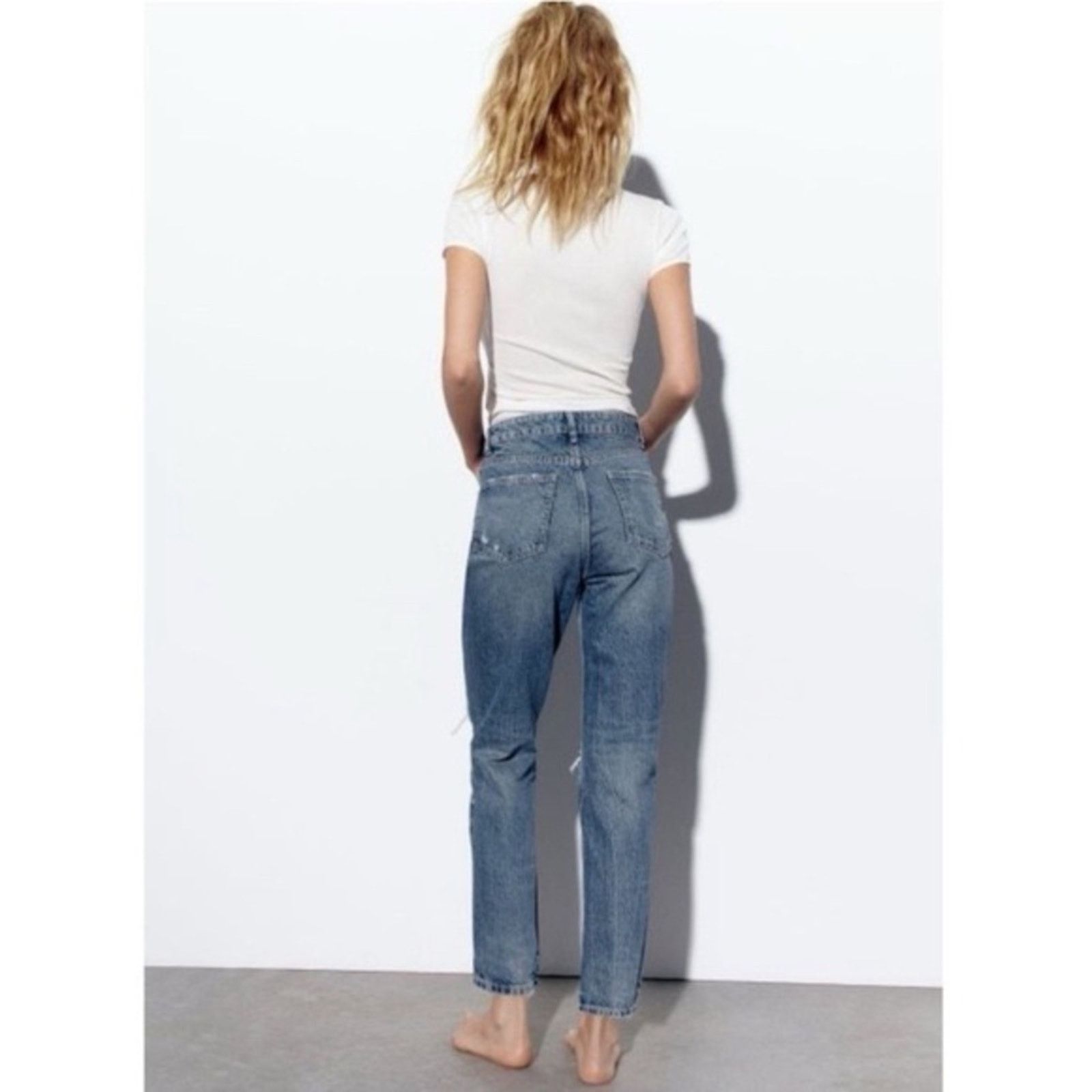 Zara Zara High Waisted Mom Fit Distressed Denim Jeans Womens 6 Size 28" / US 6 / IT 42 - 4 Thumbnail