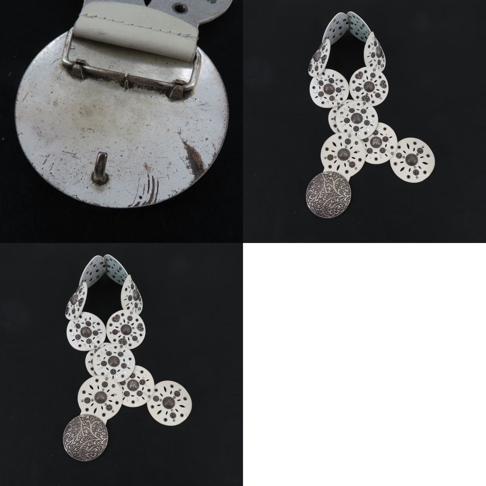 Vintage VINTAGE Womens One Size White Leather Silver Tone Metal Studded Medallion Belt Boho Size ONE SIZE - 9 Thumbnail