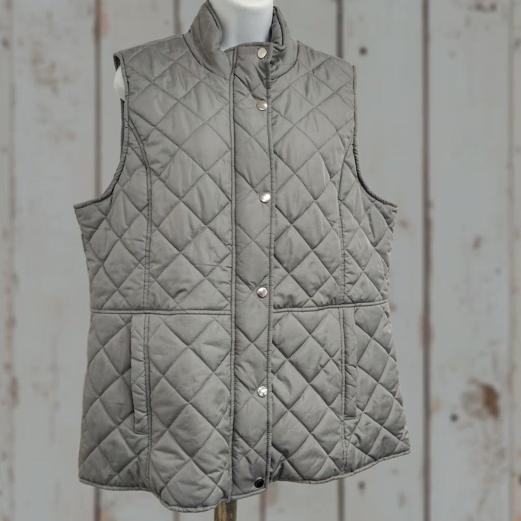 Vintage Kim Rogers Vest Women’s XL Gray Puffer Quilted Zipper Collared Pockets Size XL / US 12-14 / IT 48-50 - 1 Thumbnail