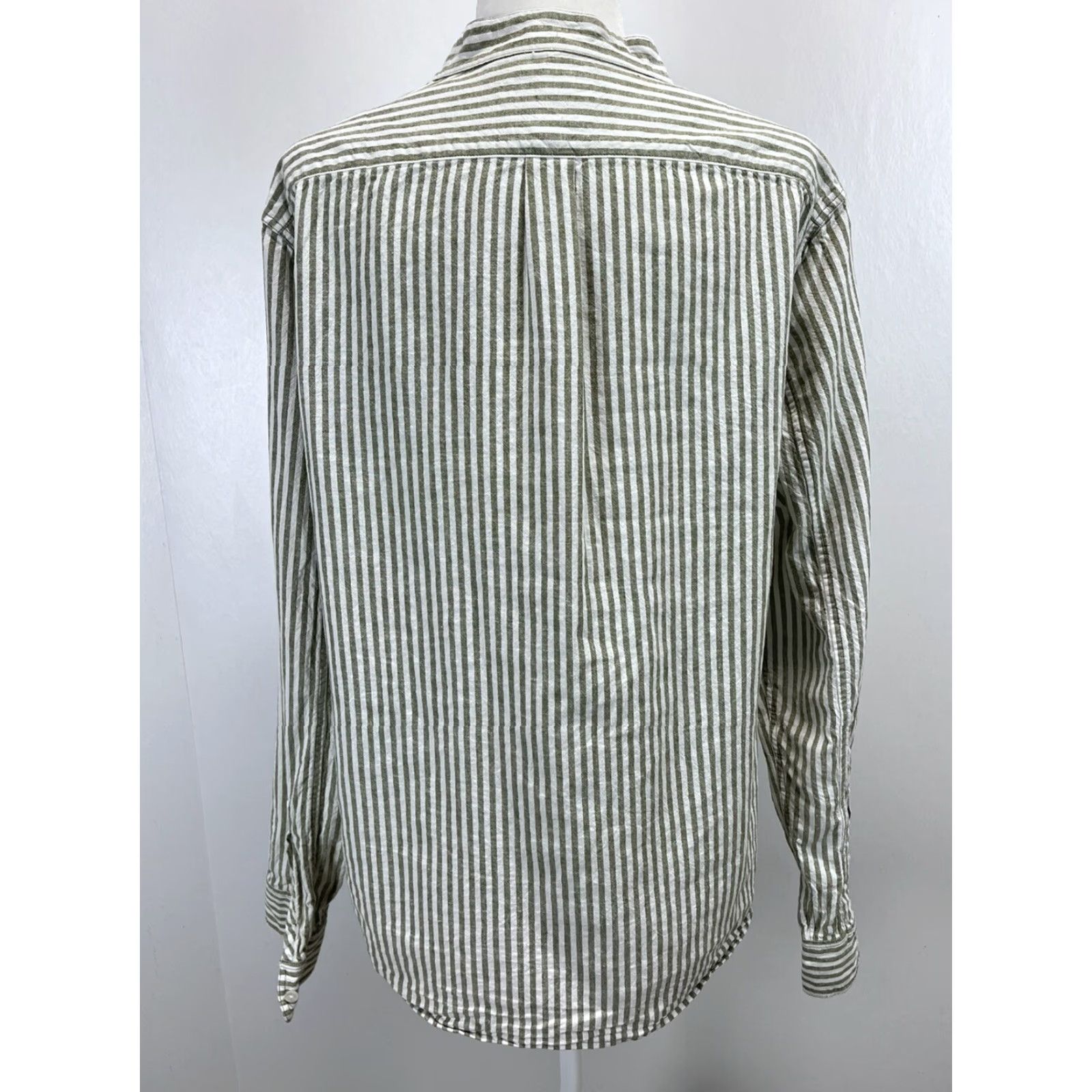 Madewell Madewell Linen Blend Collarless Button-Up Shirt Women's Size L White Green Striped Coastal Size L / US 10 / IT 46 - 3 Thumbnail