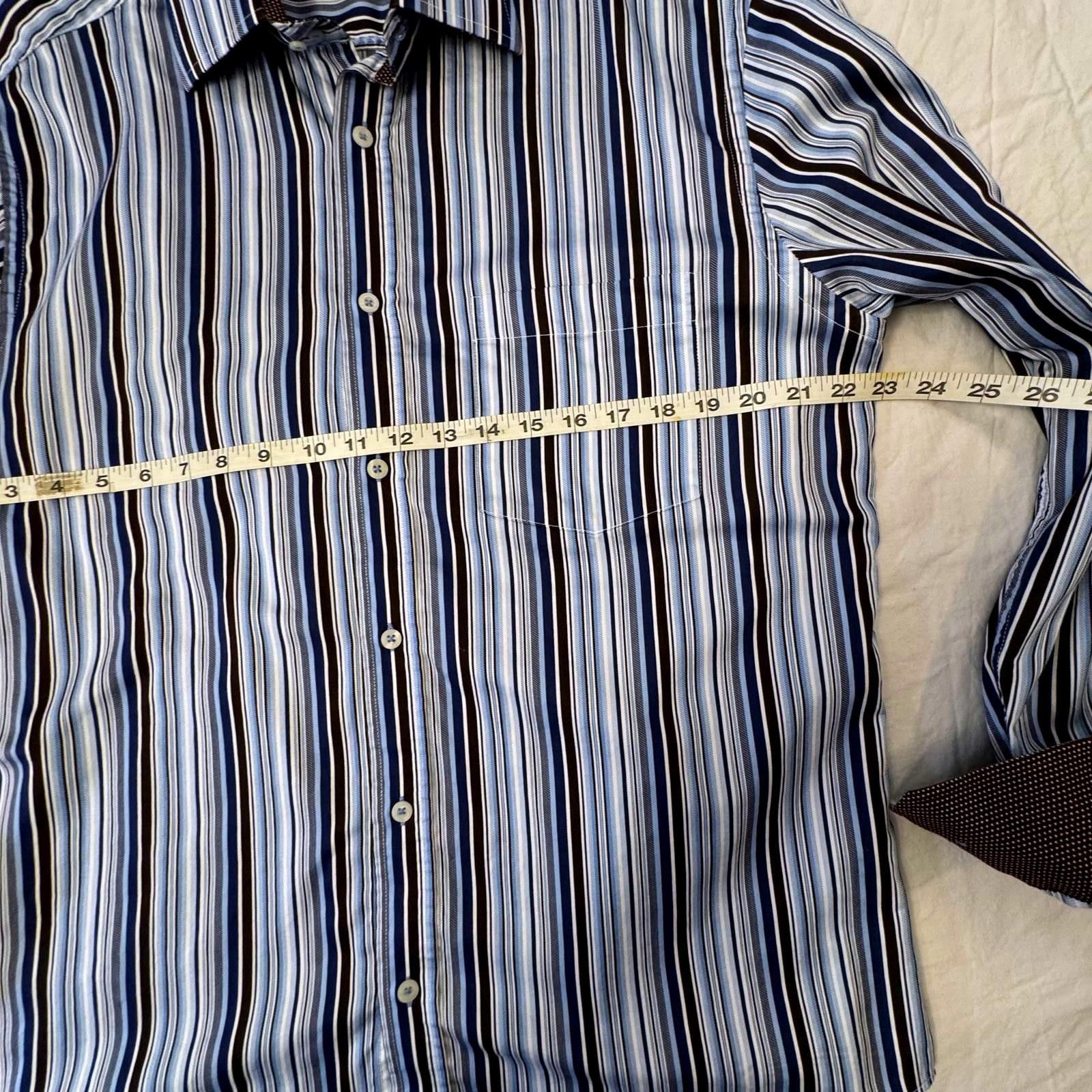 BUGATCHI Bugatchi Shaped Fit Dress Shirt Men XL Striped Flip Cuff Size 44R - 9 Thumbnail