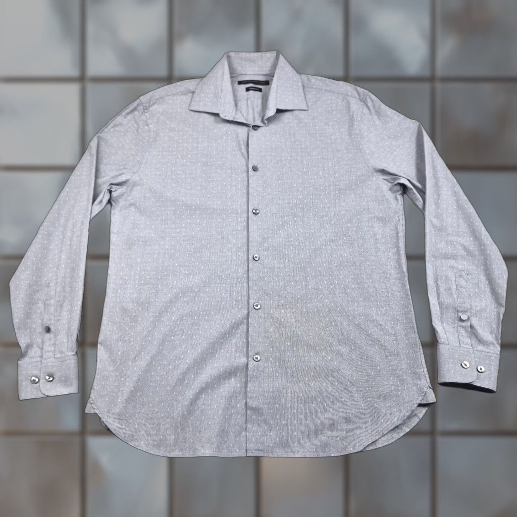 John Varvatos John Varvatos Button Up Shirt Mens 15.5 32/33 Gray Modern Fit Stretch Dress Shirt Geometric Pattern Classic Modern USA Men Size 42R - 1 Thumbnail