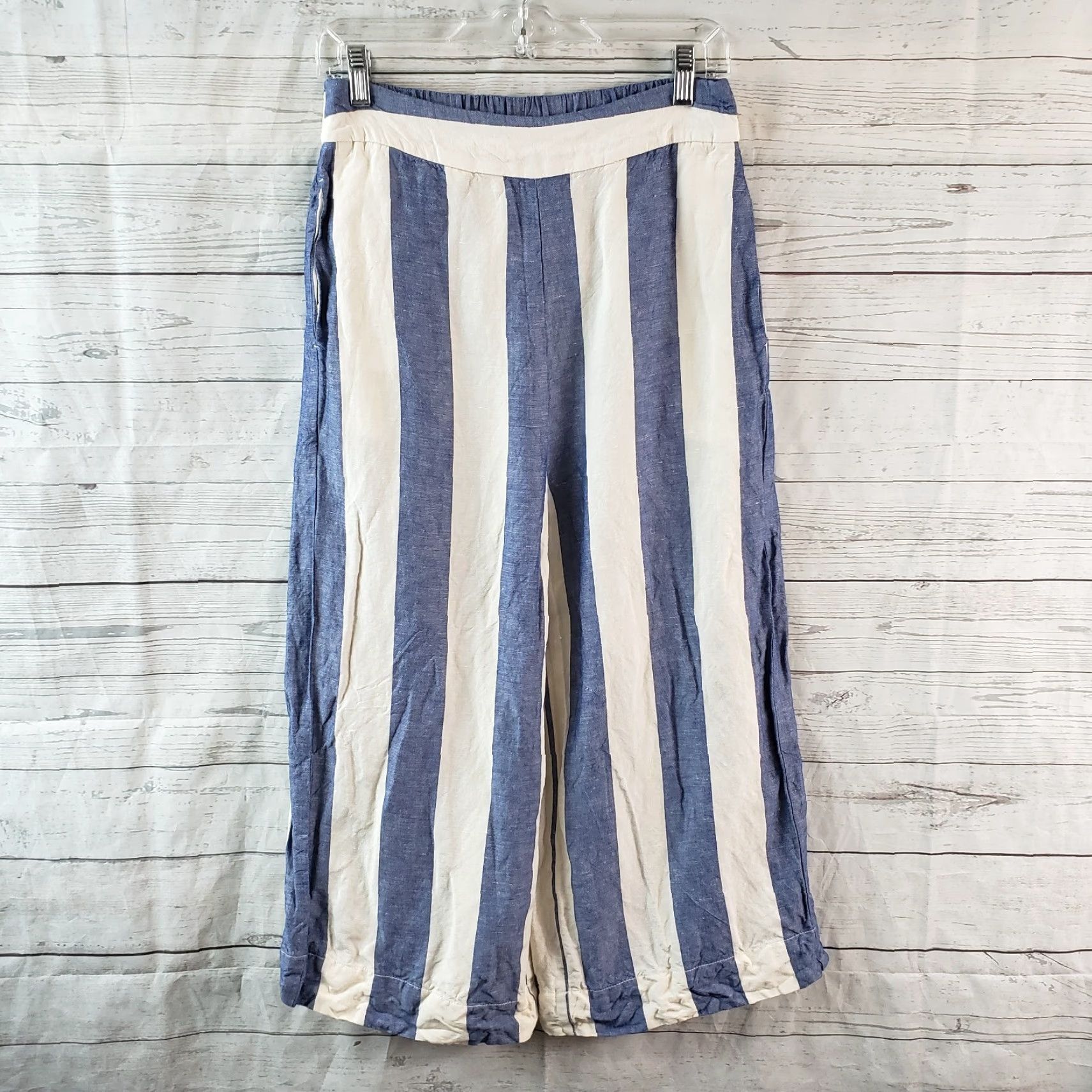 Madewell Madewell Womens Huston Pull On Crop Pants Sz S Blue White Stripe Linen Blend Shorts Cropped Wide-Leg Casual Size 28" / US 6 / IT 42 - 2 Thumbnail