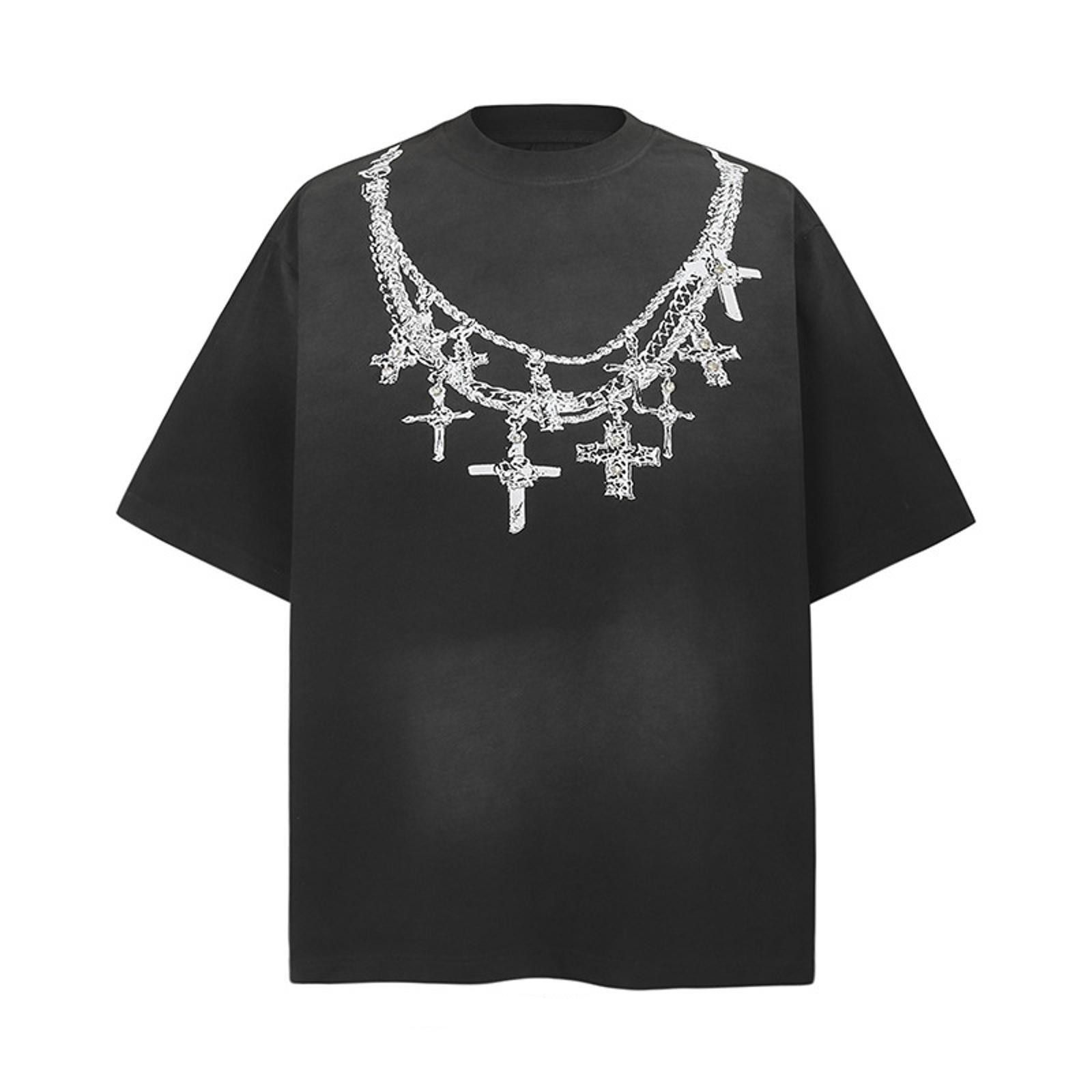 Vintage Black Graphic Tee with Cross Chain Design Size US M / EU 48-50 / 2 - 1 Thumbnail