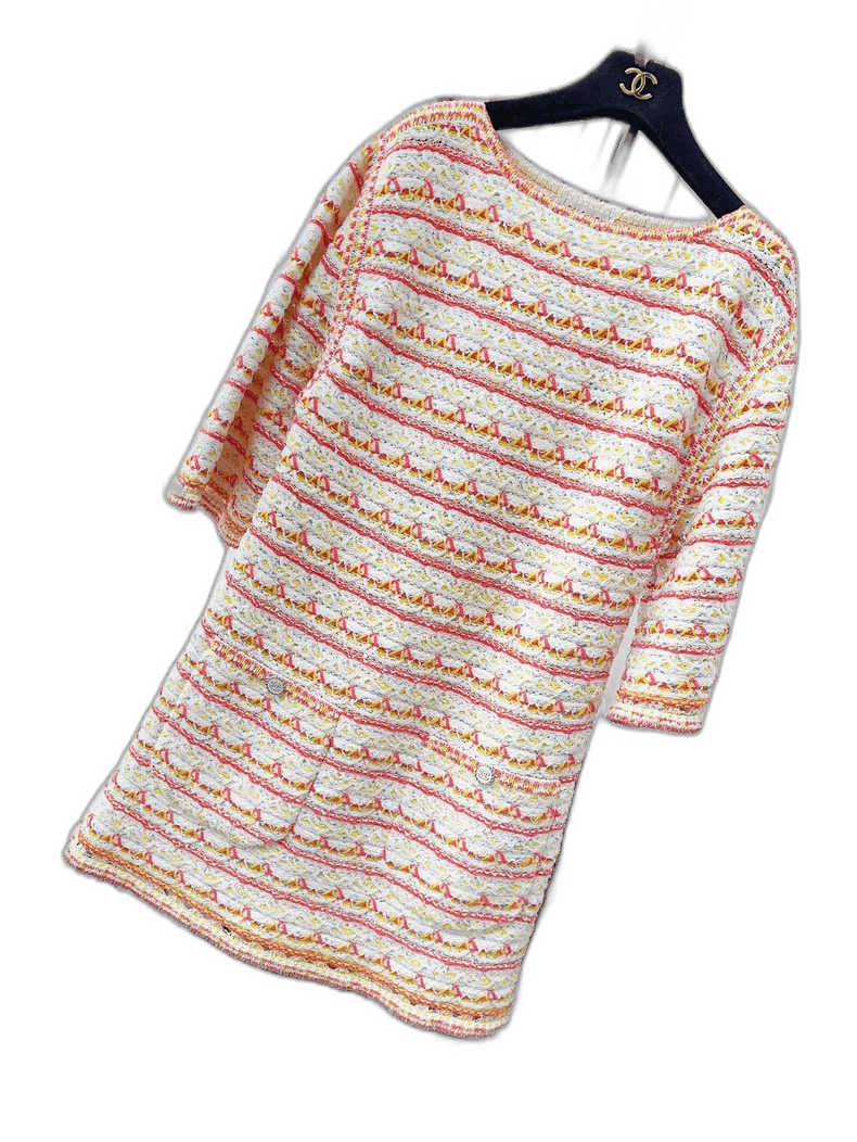 Chanel Chanel 19s Orange White Stripe Knit Dress Size M / US 6-8 / IT 42-44 - 1 Thumbnail