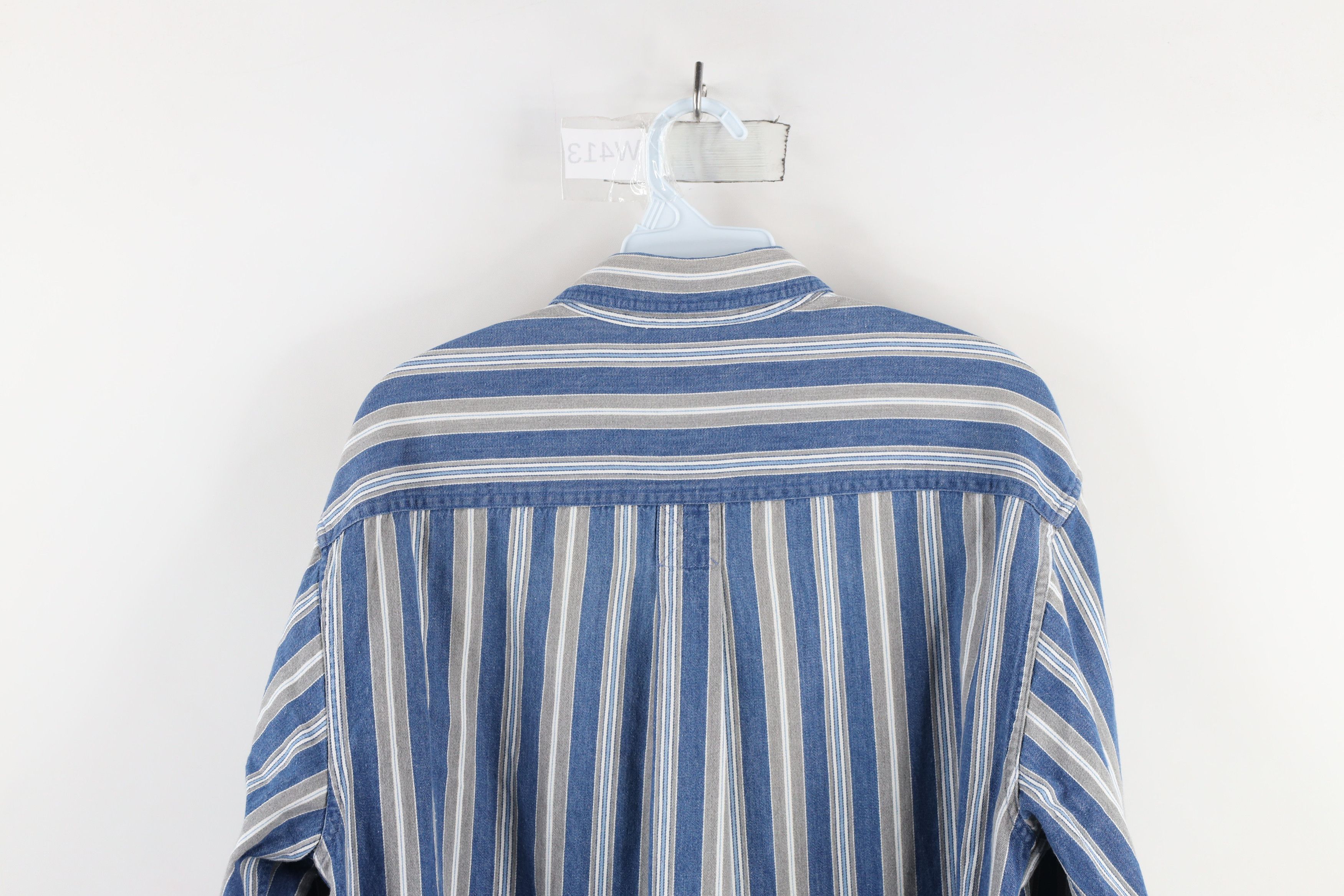 Vintage Vintage 90s Streetwear Striped Denim Jean Button Down Shirt Size US M / EU 48-50 / 2 - 8 Thumbnail