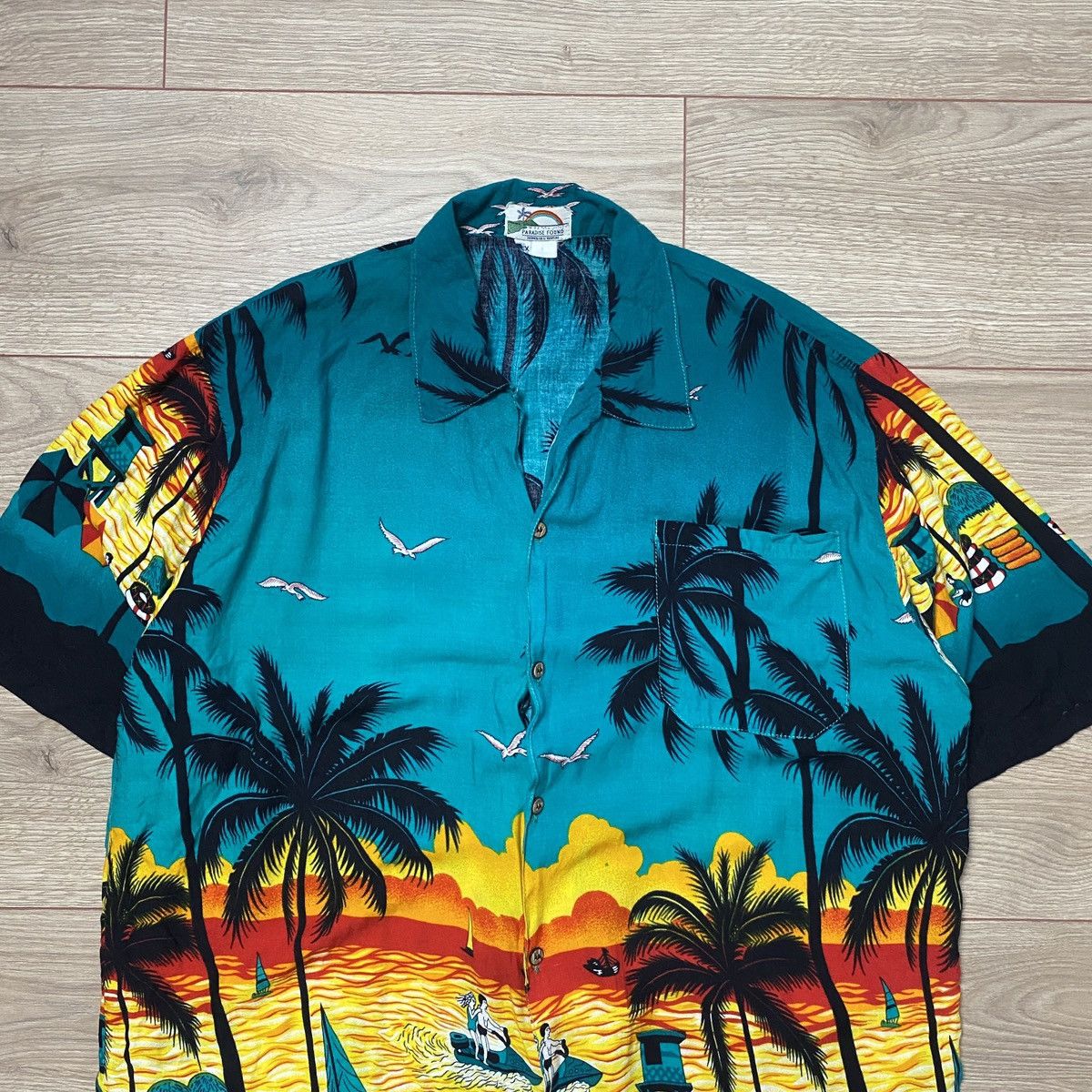 Vintage Paradise Found Hawaiian Shirt Floral Beach Palms Print 2XL Size US XXL / EU 58 / 5 - 2 Thumbnail