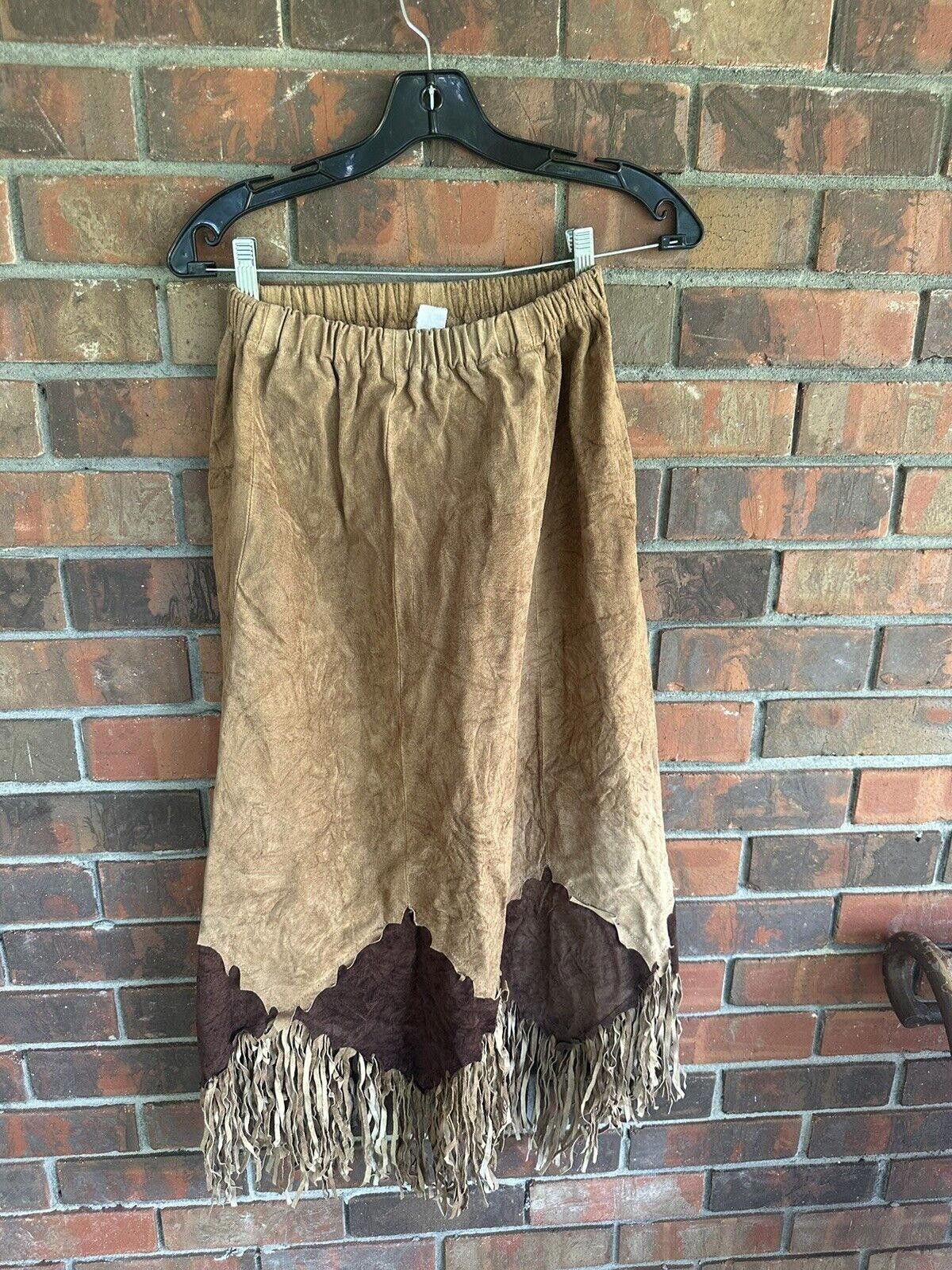 Designer Vintage Leather City Skirt Native Western wear Fringe Small Size 28" / US 6 / IT 42 - 1 Thumbnail