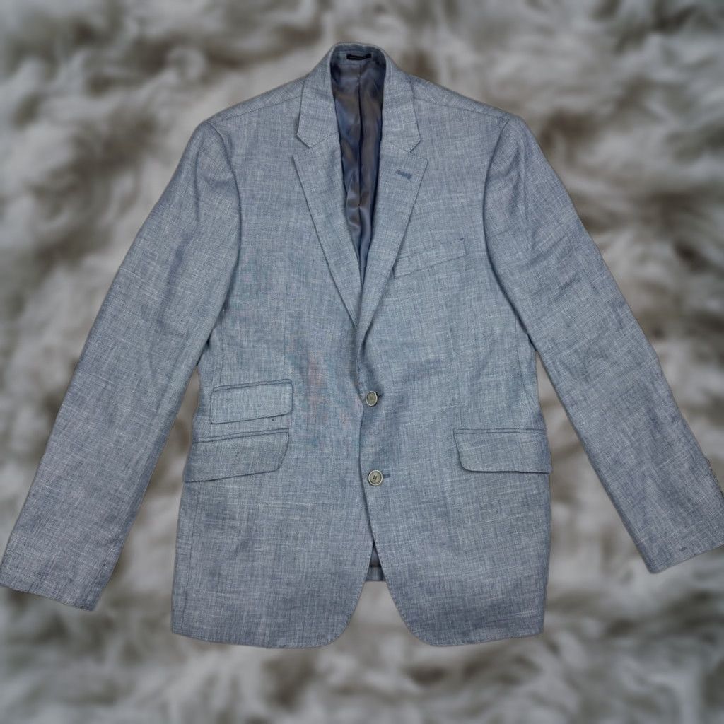 Vintage Nova Fides Blazer Jacket Men 40R Blue Linen Blend 2-Button Notch Lapel Regular Fit Vintage: No Size 40R - 1 Thumbnail