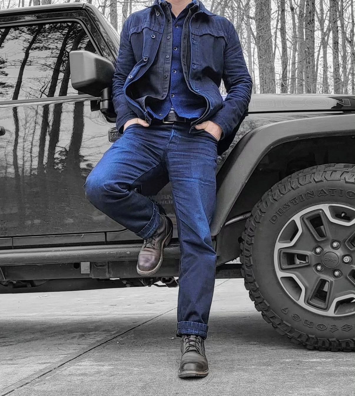 Japanese Brand Indigo/Black Selvedge Denim Heritage Jacket Size US L / EU 52-54 / 3 - 6 Thumbnail