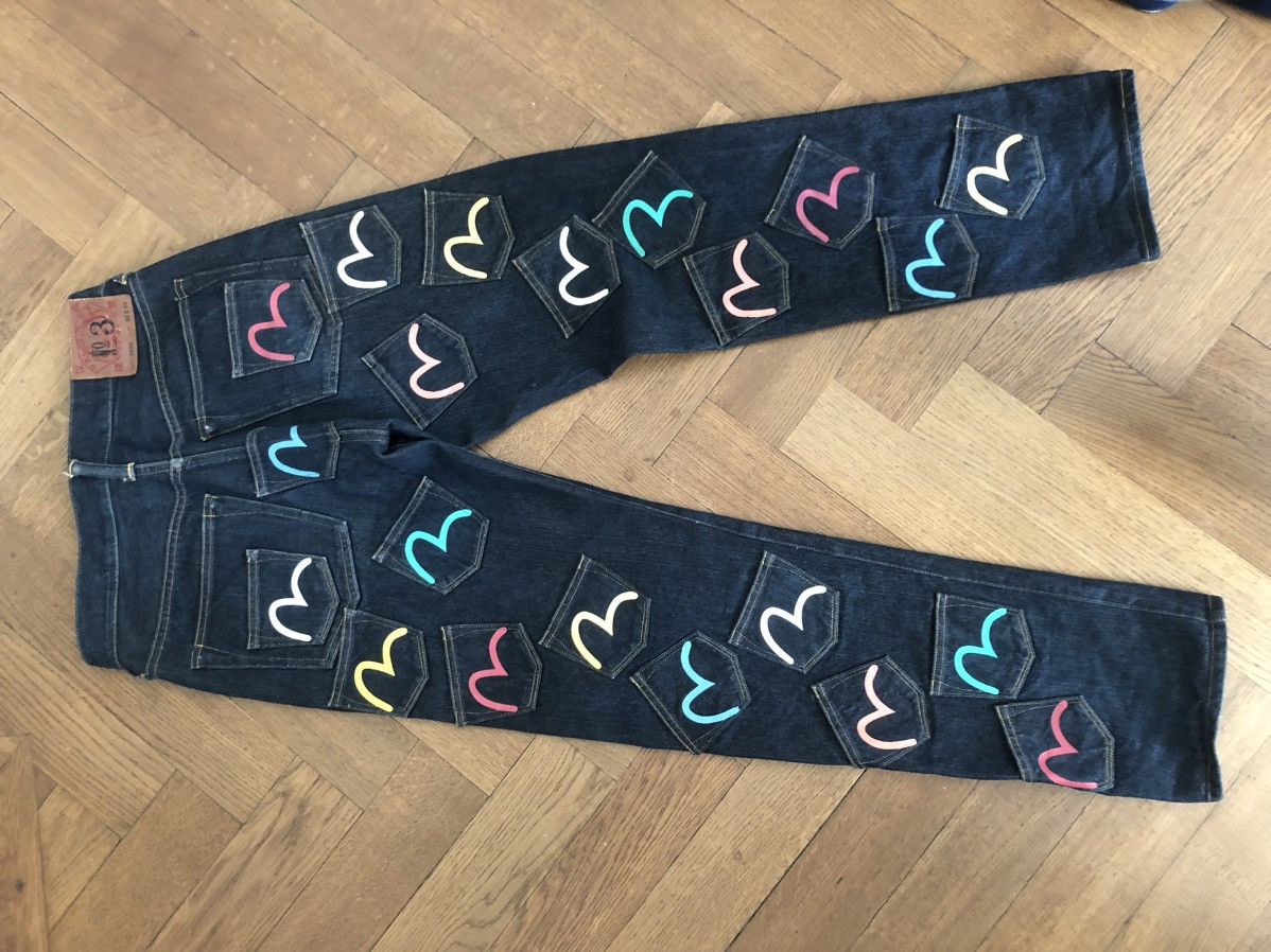 image of Vintage Evisu Multipocket Jeans Worn Times in Blue, Men's (Size 34)