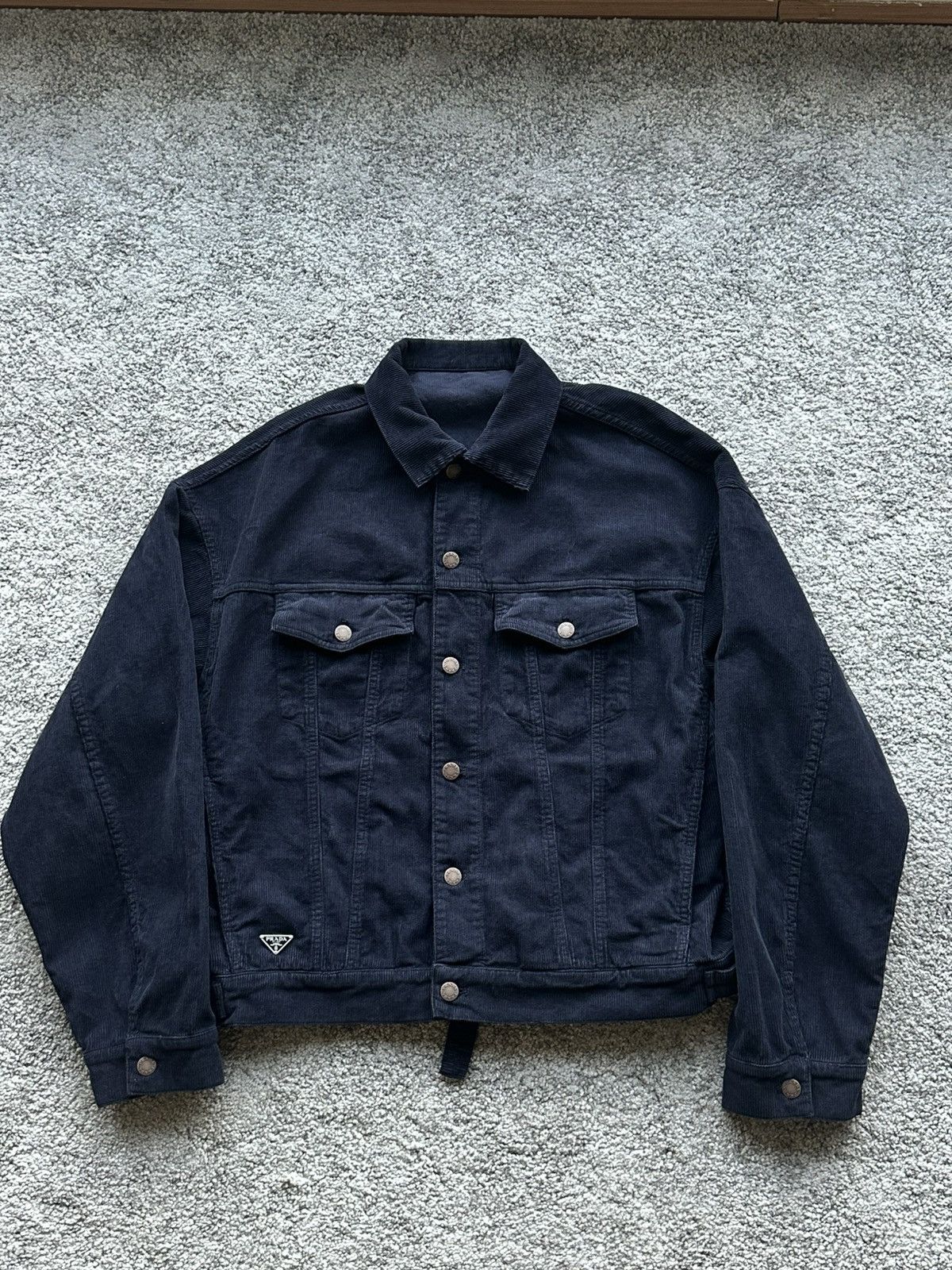 Prada Prada Navy Corduroy Trucker Jacket Size US M / EU 48-50 / 2 - 1 Thumbnail