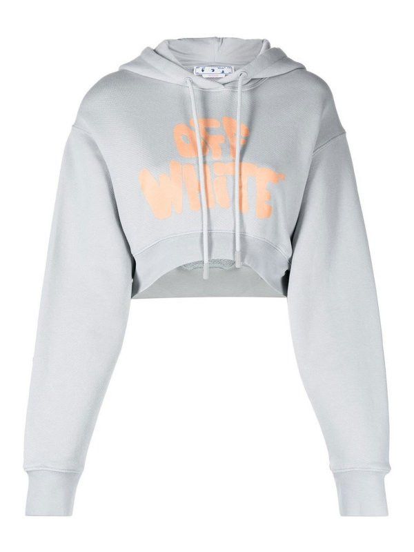 Off-White o1mle0425 70S Type Logo Sup Crop Hoodie in Medium Grey Size XL / US 12-14 / IT 48-50 - 1 Thumbnail