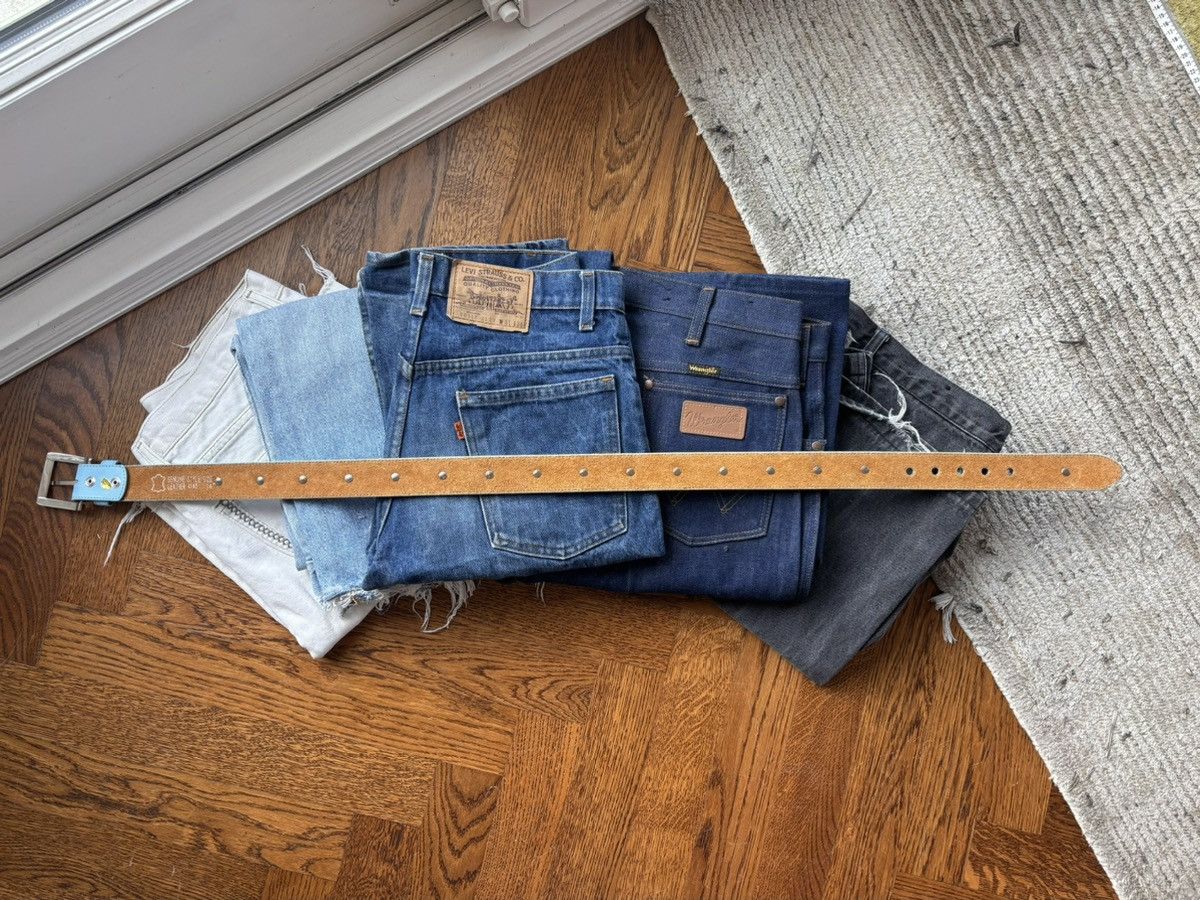 Genuine Leather × Vintage 2000s Vintage Star Studded Belt Y2K Blue Leather Metal Punk Size ONE SIZE - 6 Thumbnail