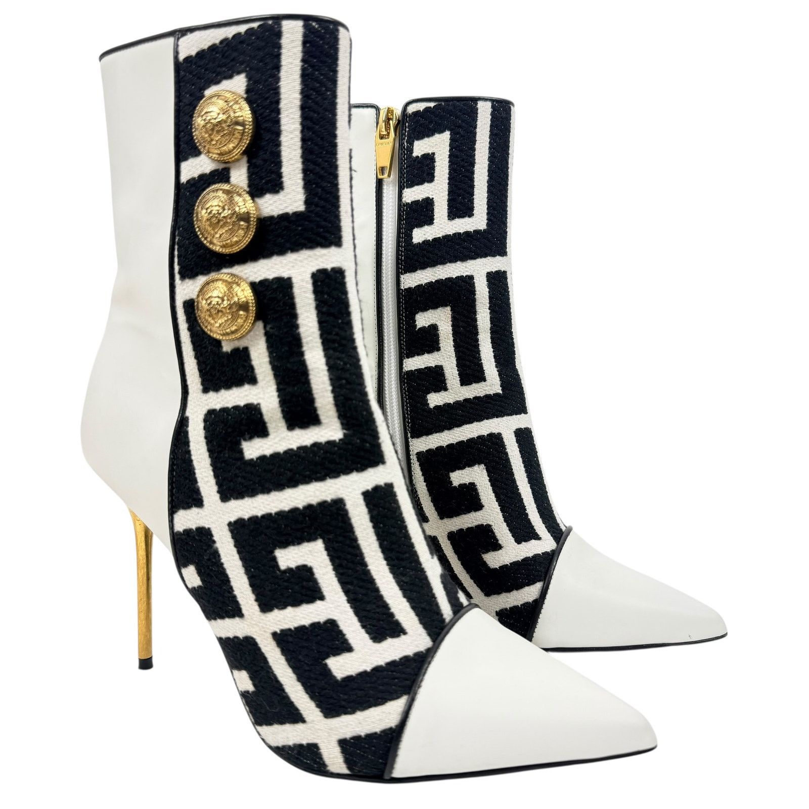 Balmain Balmain Roni Monogram Jacquard Leather Ankle Booties White Size US 7.5 / IT 37.5 - 2 Thumbnail