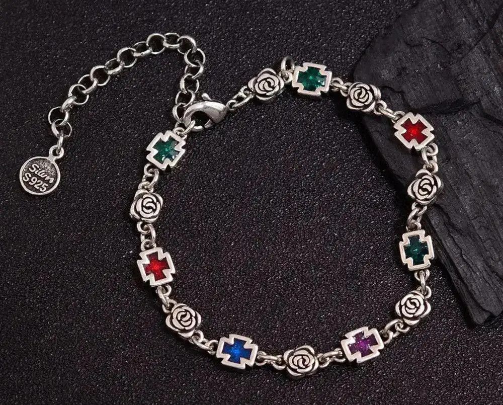 Jewelry Cross & Roses Chain Link Bracelet Size ONE SIZE - 3 Thumbnail