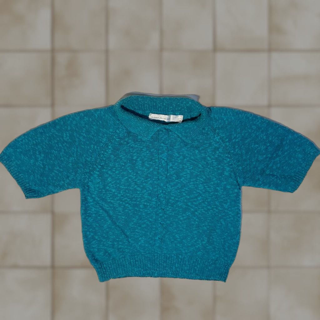 Vintage VINTAGE Robert Scott Turquoise Knitted Sweater - S Linen Cotton Blend Collared Size S / US 4 / IT 40 - 1 Thumbnail