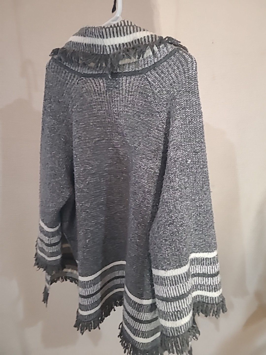 Other Saturday Sunday Open Front Gray Stripe Fringe Cardigan Size L / US 10 / IT 46 - 6 Thumbnail