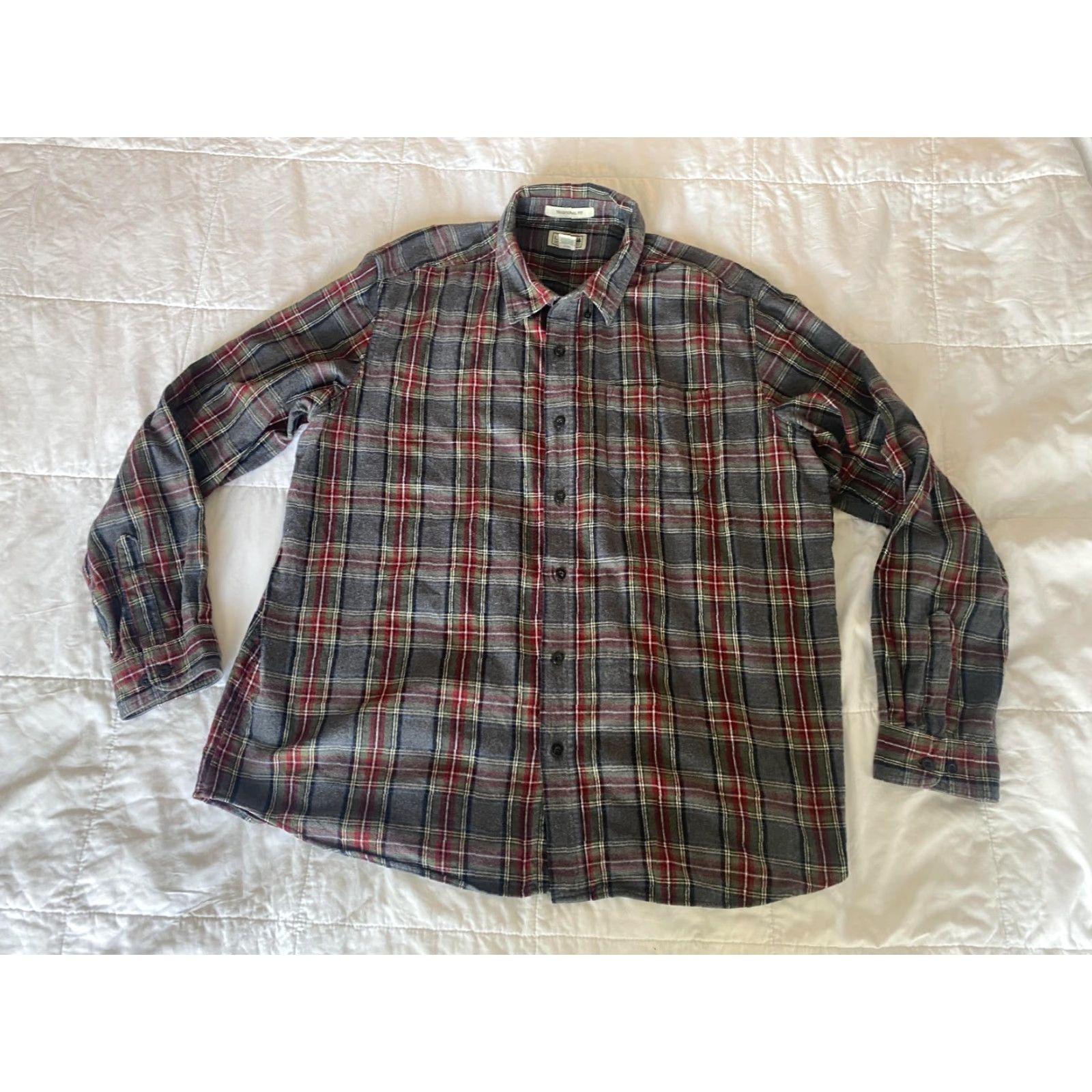 Vintage LL Bean Shirt Mens XL Gray Red Plaid Flannel Traditional Fit Button Up Pocket Size US XL / EU 56 / 4 - 2 Thumbnail