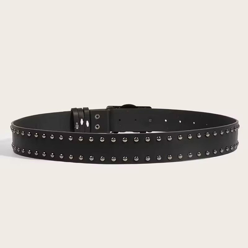 Leather × Vintage Skeleton Triple Head Rivet Unisex Waist Pu Leather Belt Size ONE SIZE - 3 Thumbnail