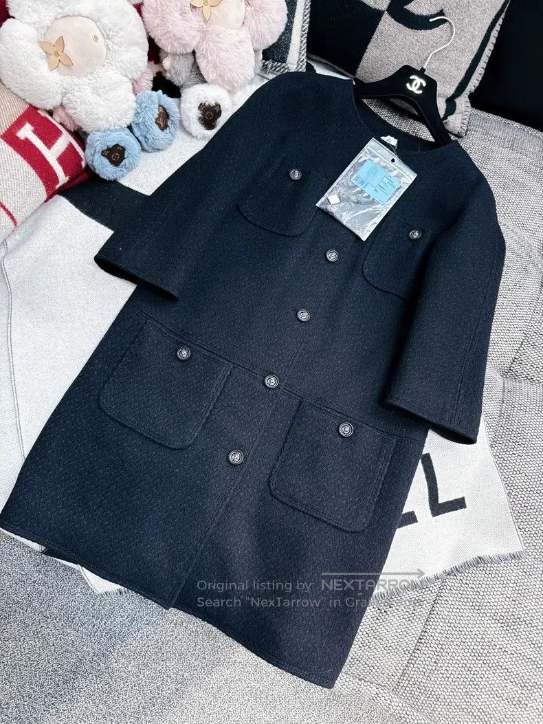 Chanel Chanel 14B blue and black medium and long tweed coat Size S / US 4 / IT 40 - 2 Thumbnail