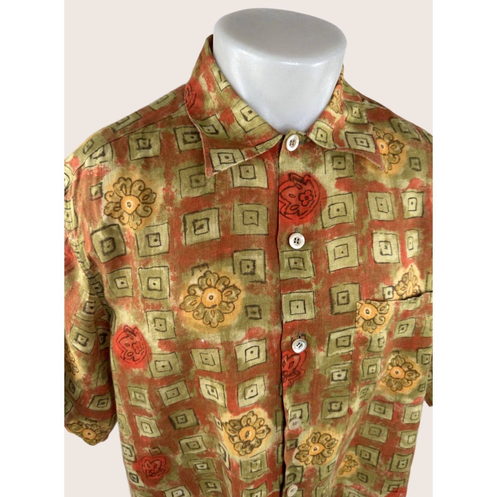 Ermenegildo Zegna ERME N GILDO ZEGNA - LINEN - Mens Floral Geometric L Shirt - EXCELLENT Size US L / EU 52-54 / 3 - 1 Thumbnail