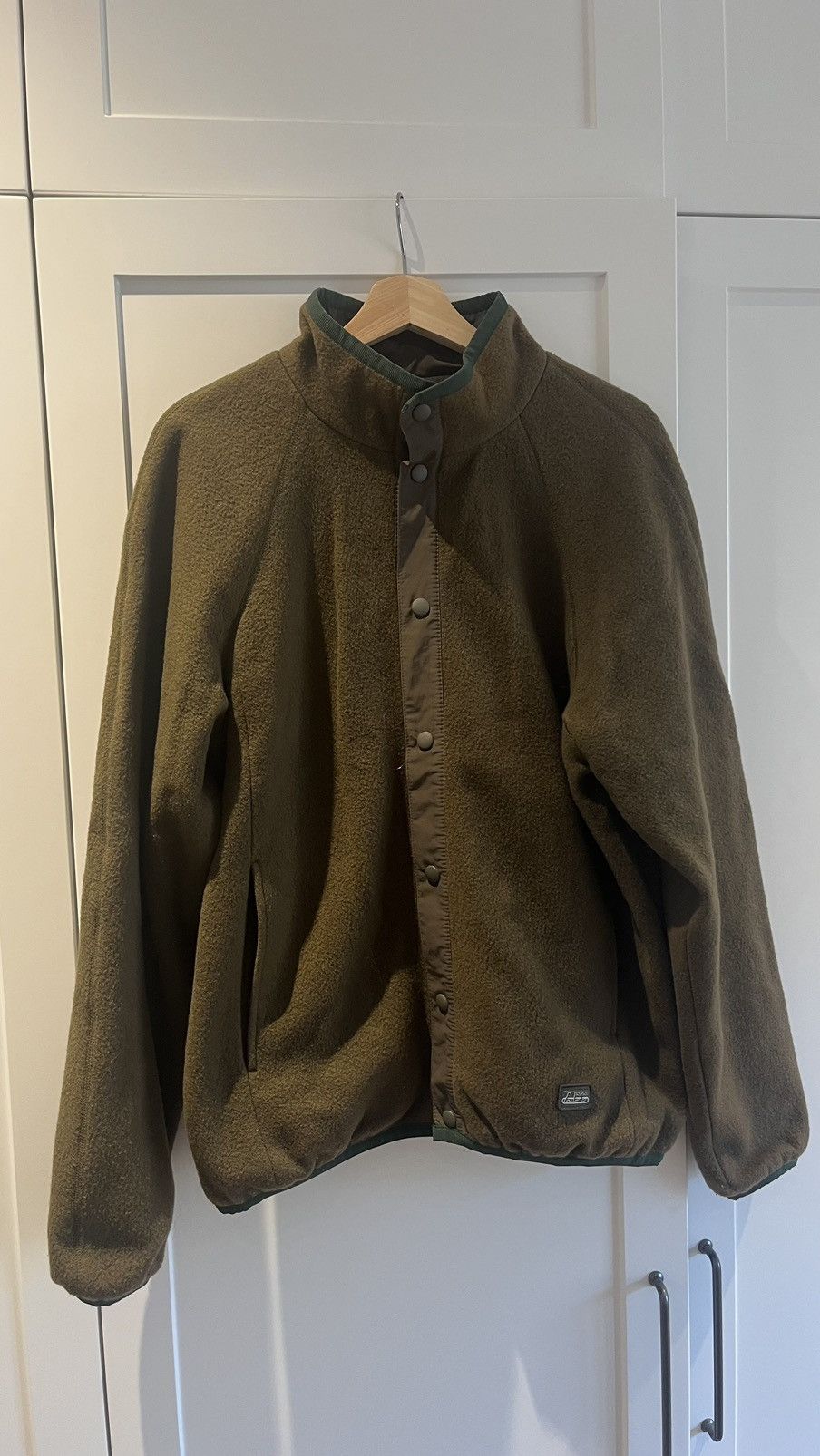 image of A P C Wool Sports Snap Button Jacket in Olive, Men's (Size Medium)