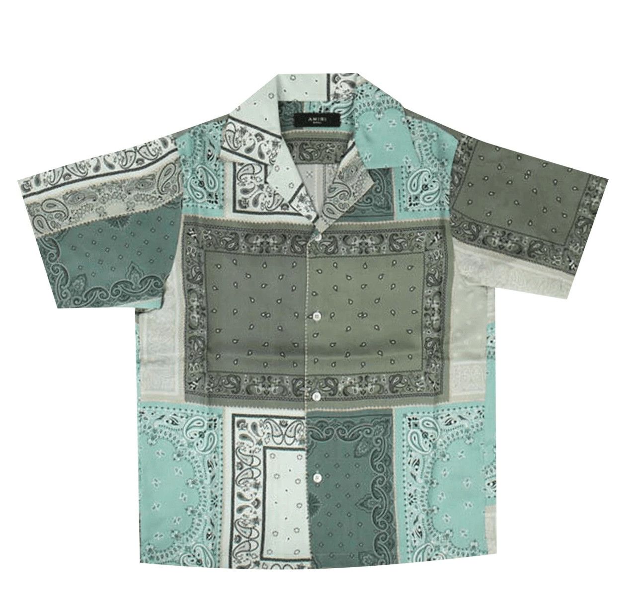 Amiri Amiri Short Sleeve Bandana Print Silk Button Up Shirt Green Size US L / EU 52-54 / 3 - 1 Preview