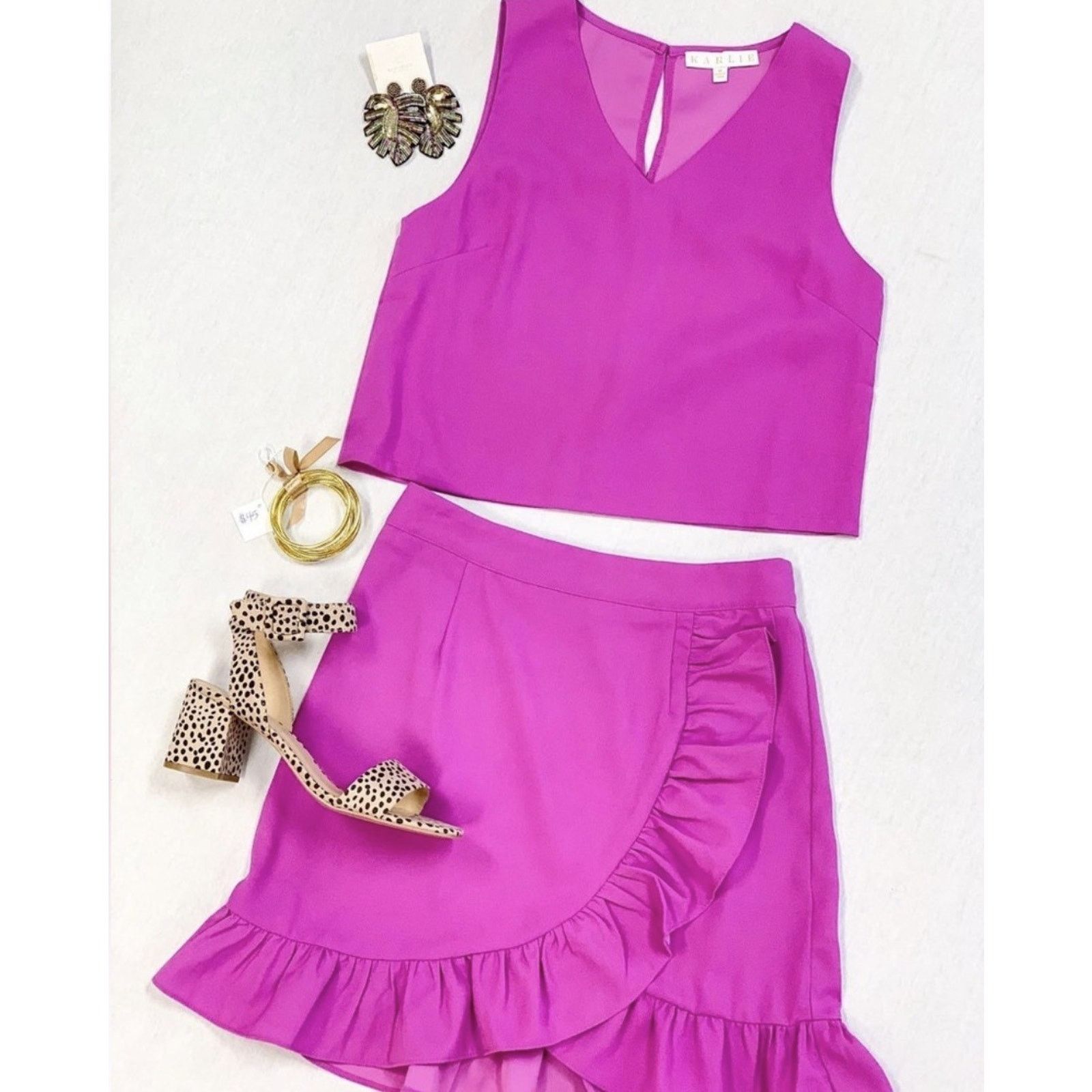 Other Karlie 2 Piece Set Small Purple Ruffle Mini Skirt Crop Tank Size 27" / US 4 / IT 40 - 1 Thumbnail