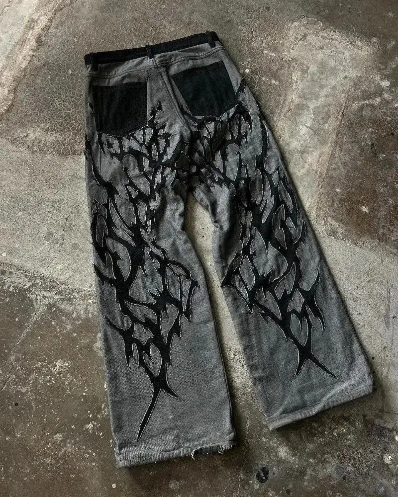 Japanese Brand Embroidered Oversized Wide Leg Washed Jeans Size US 32 / EU 48 - 2 Thumbnail