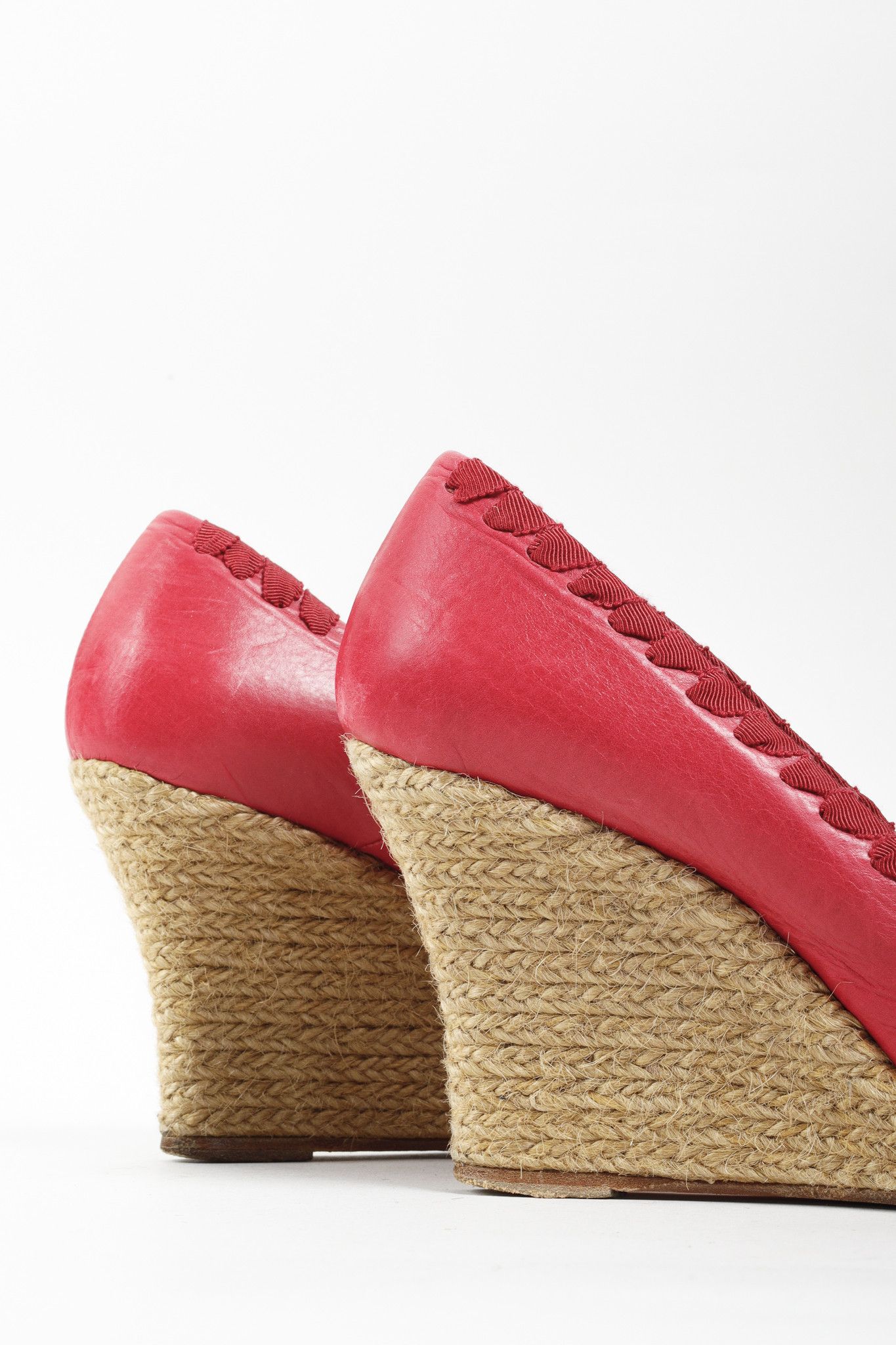Lanvin Lanvin Pink Leather Ribbon Accent Wedge Espadrilles Size US 10.5 / IT 40.5 - 8 Thumbnail