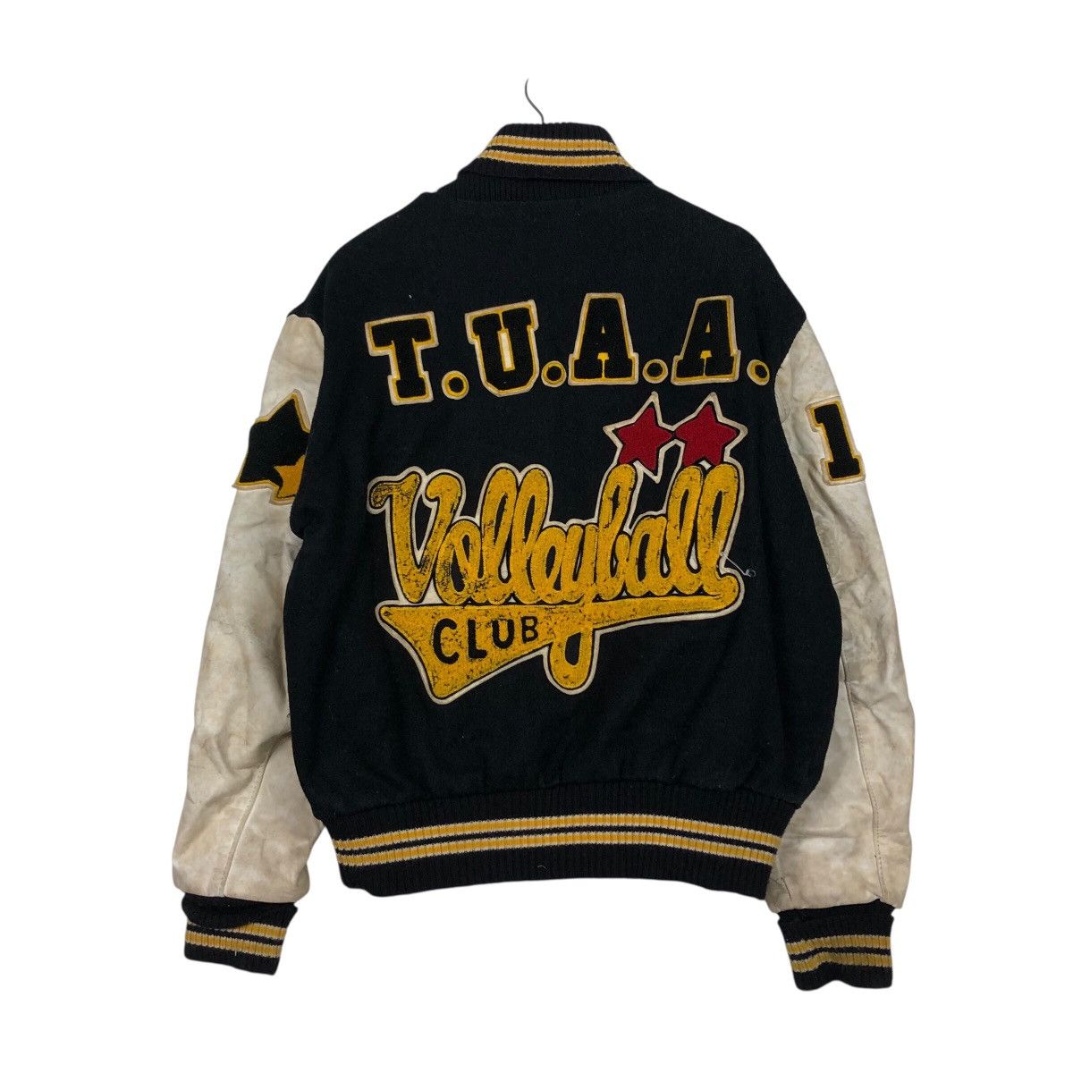 📌Vintage Varsity Leather Jacket Delon Big Logo Embroidered