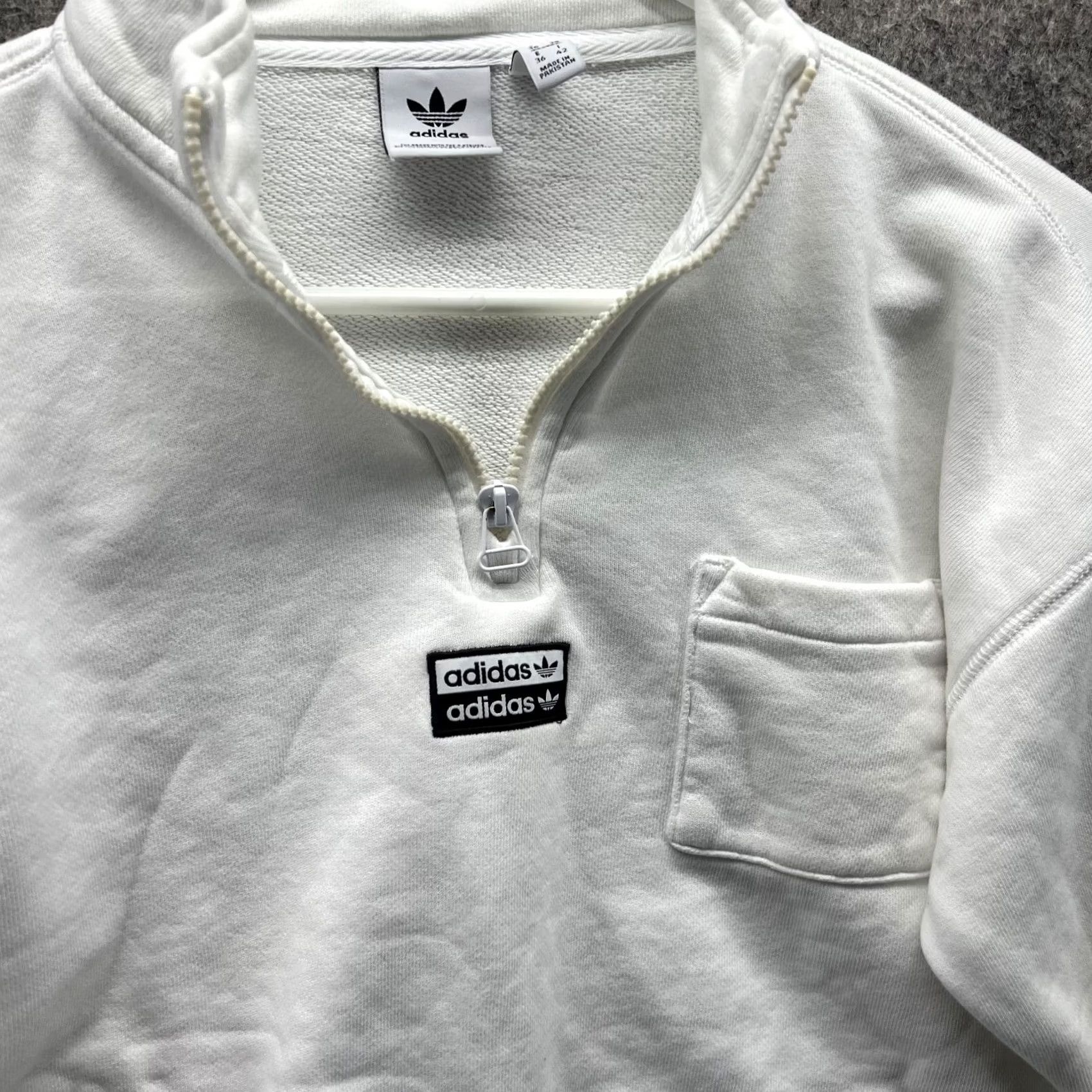 Adidas Adidas Sweater Women Small Trefoil White Cropped Half Zip Pullover Knit Sweatshirt Fleece Size S / US 4 / IT 40 - 4 Thumbnail