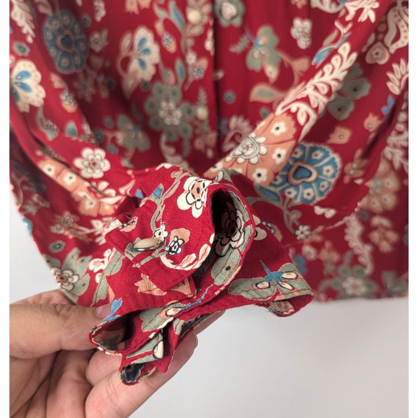 Vintage Sage West Prairie Creek Women's M Pearl Snaps Floral Western Shirt Red XS? No, M size. Size M / US 6-8 / IT 42-44 - 3 Thumbnail
