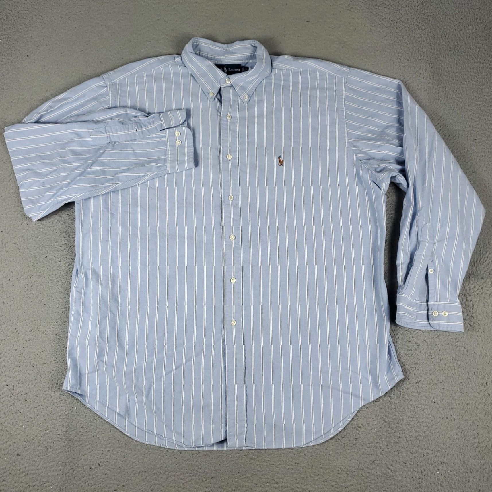 Ralph Lauren Ralph Lauren Shirt Mens 17.5 Blue Striped Pony Dress Button Up Long Sleeve Shirt Size 48R - 3 Thumbnail