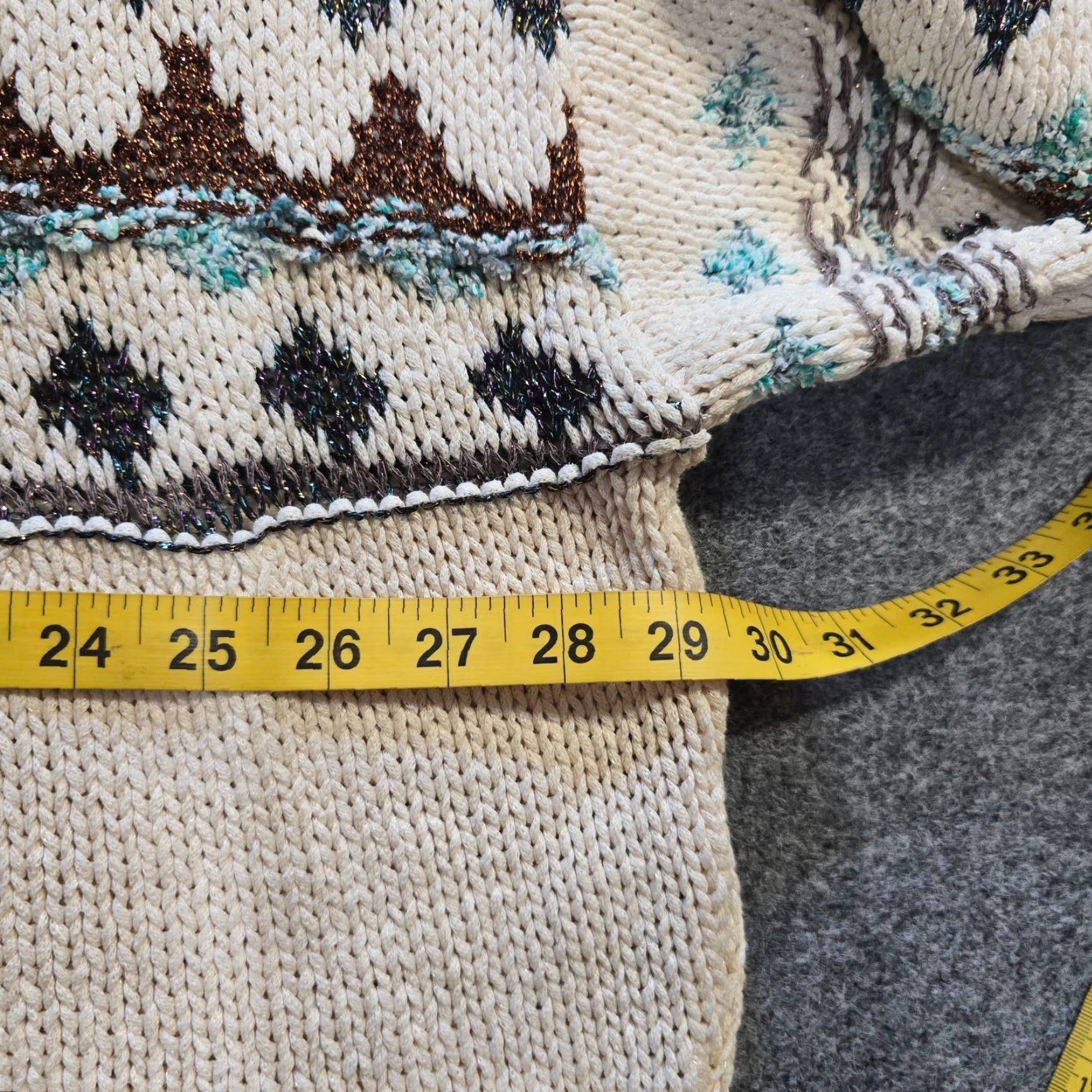 Zara Zara Sweater Womens Size S Beige Green Oversized Cropped Fair Isle Knit Pullover Crew Neck Long Sleeve Winter Casual Size S / US 4 / IT 40 - 7 Thumbnail