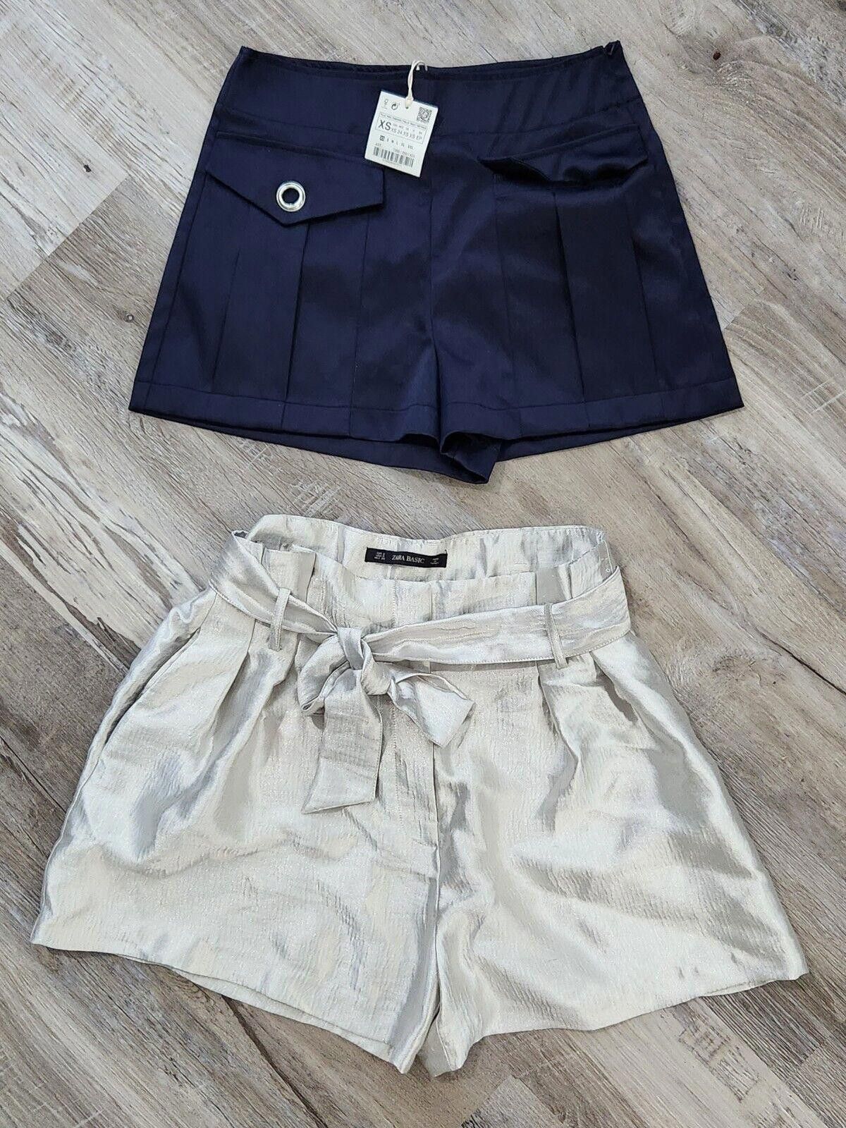 Zara Zara Shorts Lot Two Pairs Silver Blue Flat Front High Waist Size 26" / US 2 / IT 38 - 5 Thumbnail