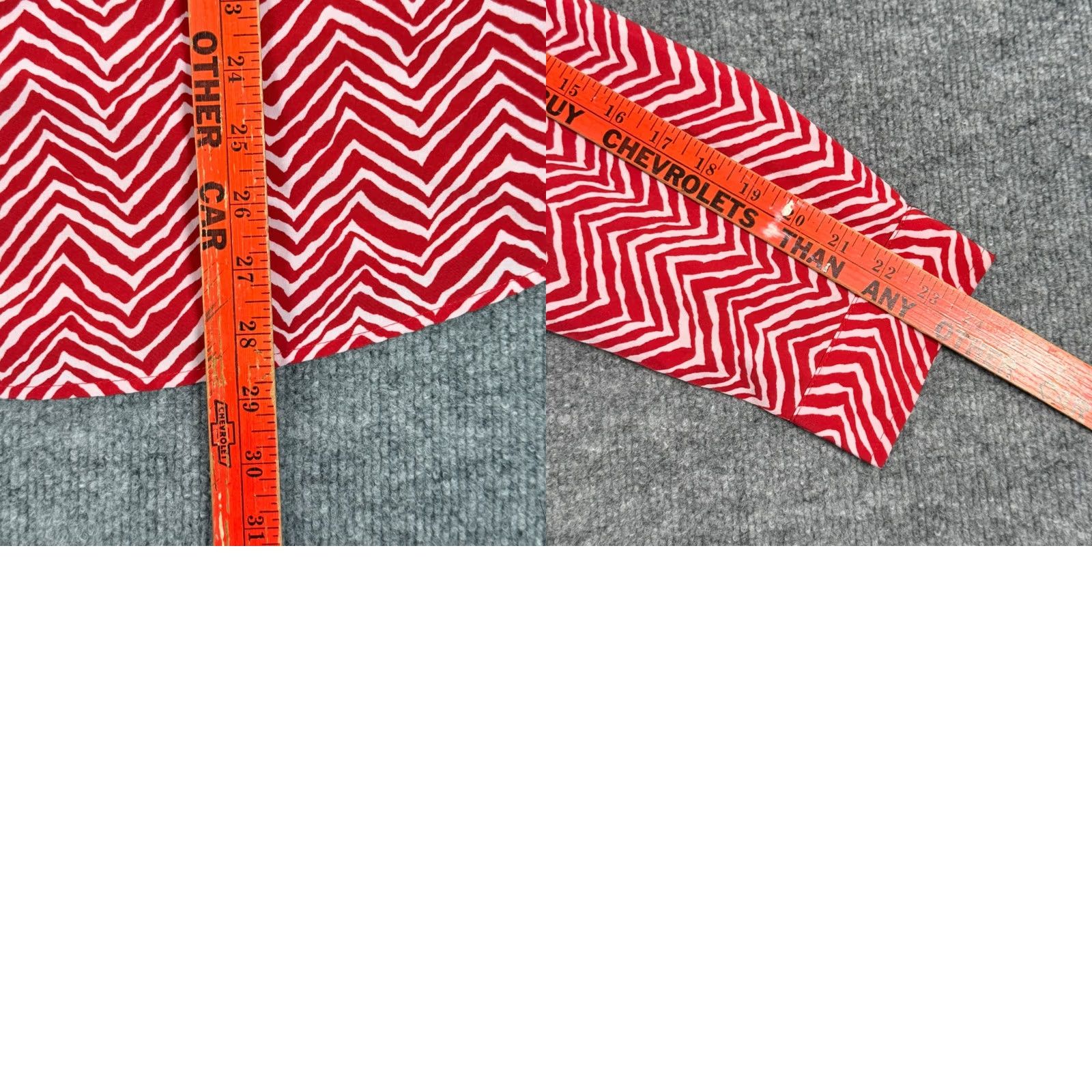 Vintage Susan Graver Button-Up Blouse V-Neck Red White Chevron Print 3XL Geometric Long Sleeve Plus Size Womens Clothing Holiday Size XXL / US 16-18 / IT 52-54 - 8 Thumbnail