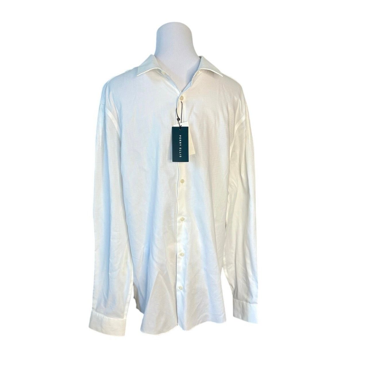 Perry Ellis Perry Ellis Slim Fit Party Wedding White Button Up Shirt XL Size US XL / EU 56 / 4 - 1 Thumbnail