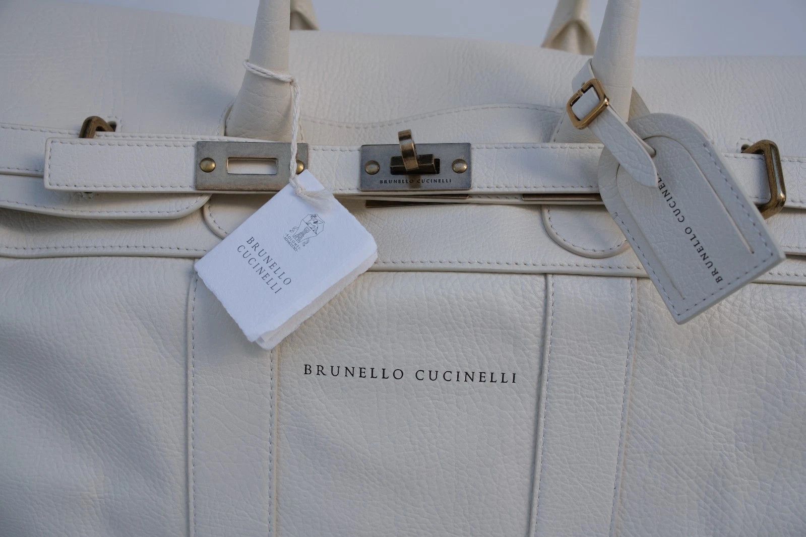 Brunello Cucinelli New Brunello Cucinelli Leather Vachetta Cream Weekend Bag Size ONE SIZE - 5 Thumbnail