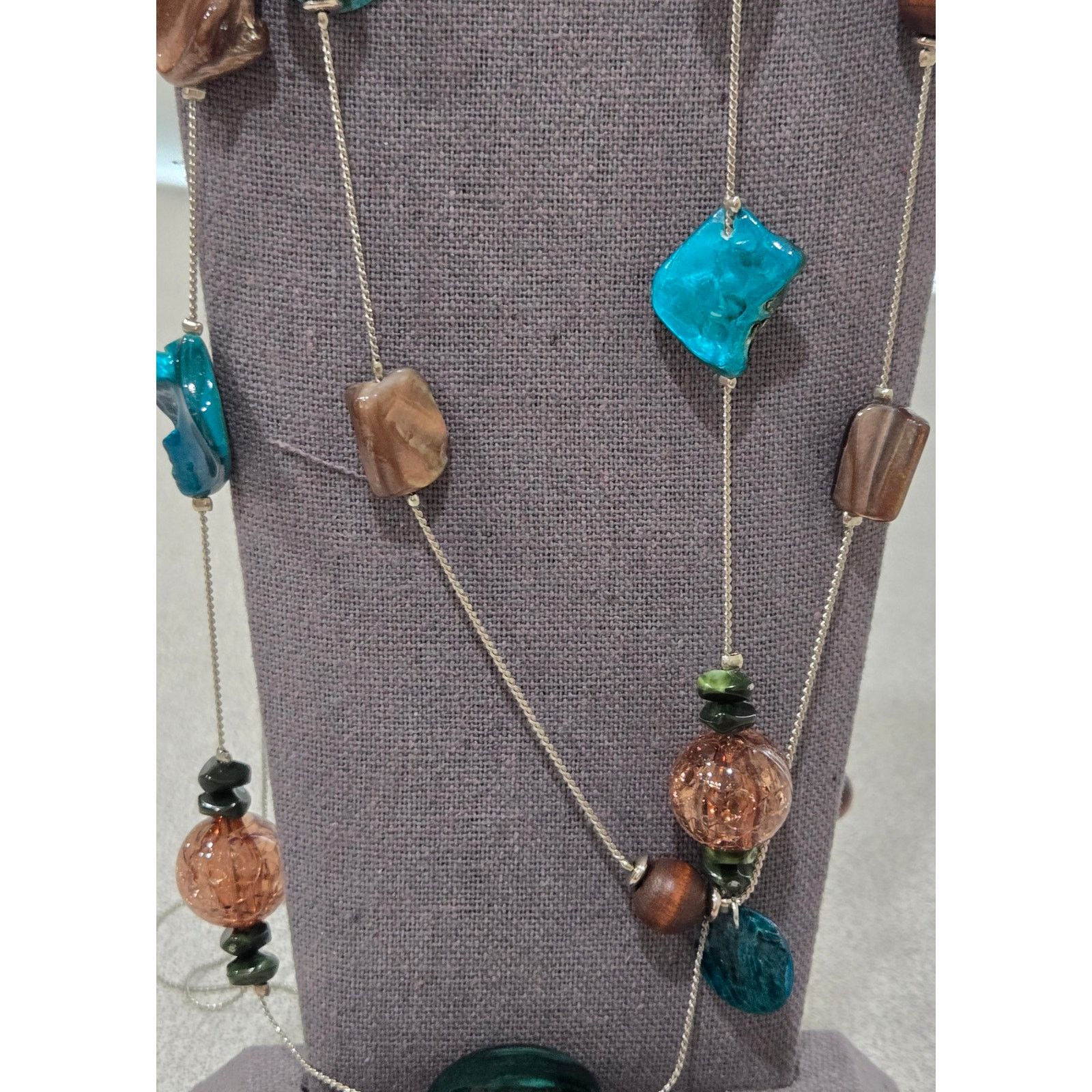 Other Silver Blue Green Stone Beads Double Strand Necklace Size ONE SIZE - 2 Thumbnail