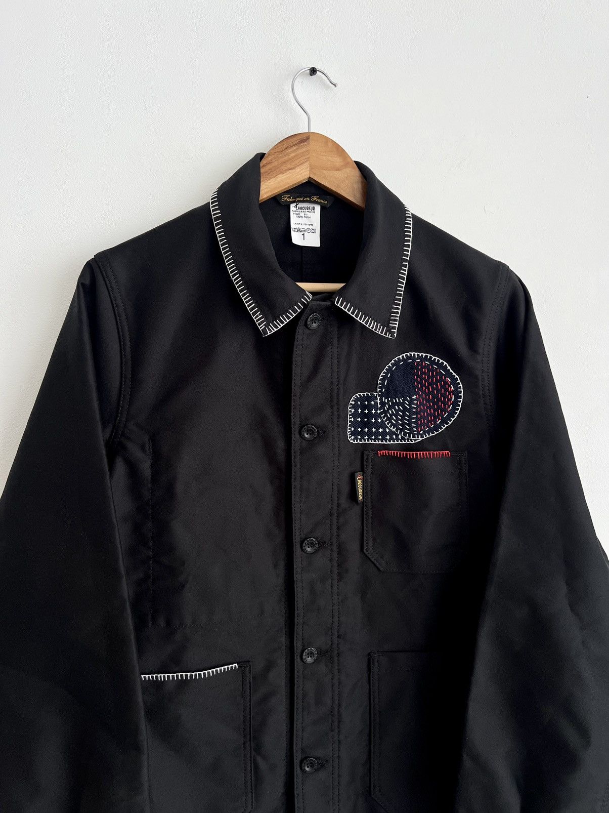 Le Laboureur 🇫🇷Le Laboureur Black Moleskin Sashiko Patched Chore Jacket Size US S / EU 44-46 / 1 - 3 Thumbnail