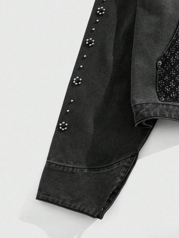 Japanese Brand Black Washed Jeans Jacket with Rhinestone Detail Size US M / EU 48-50 / 2 - 4 Thumbnail