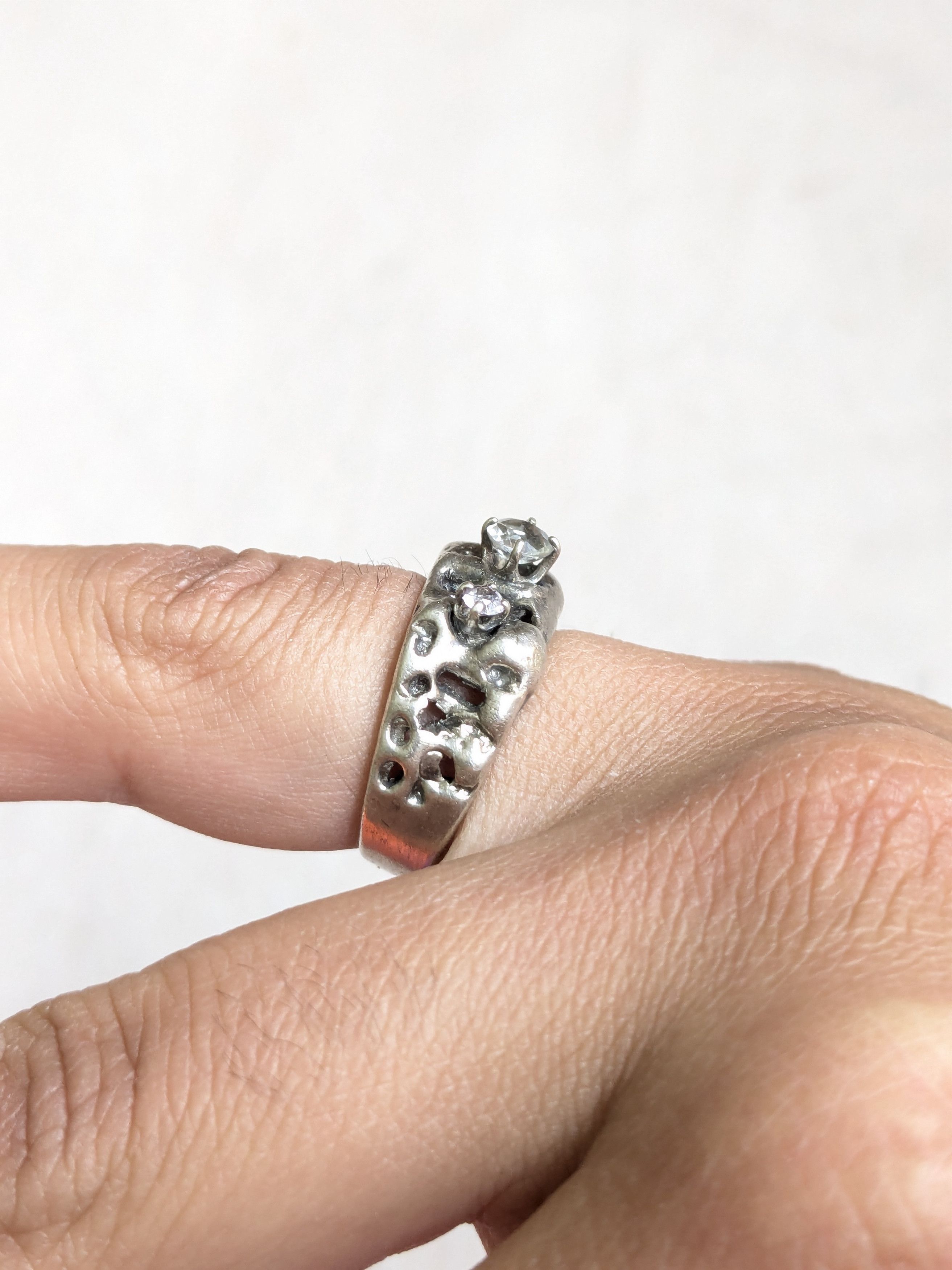 Jewelry Vintage Sterling Silver Ring Brutalist Band 4 Nugget Size ONE SIZE - 11 Thumbnail